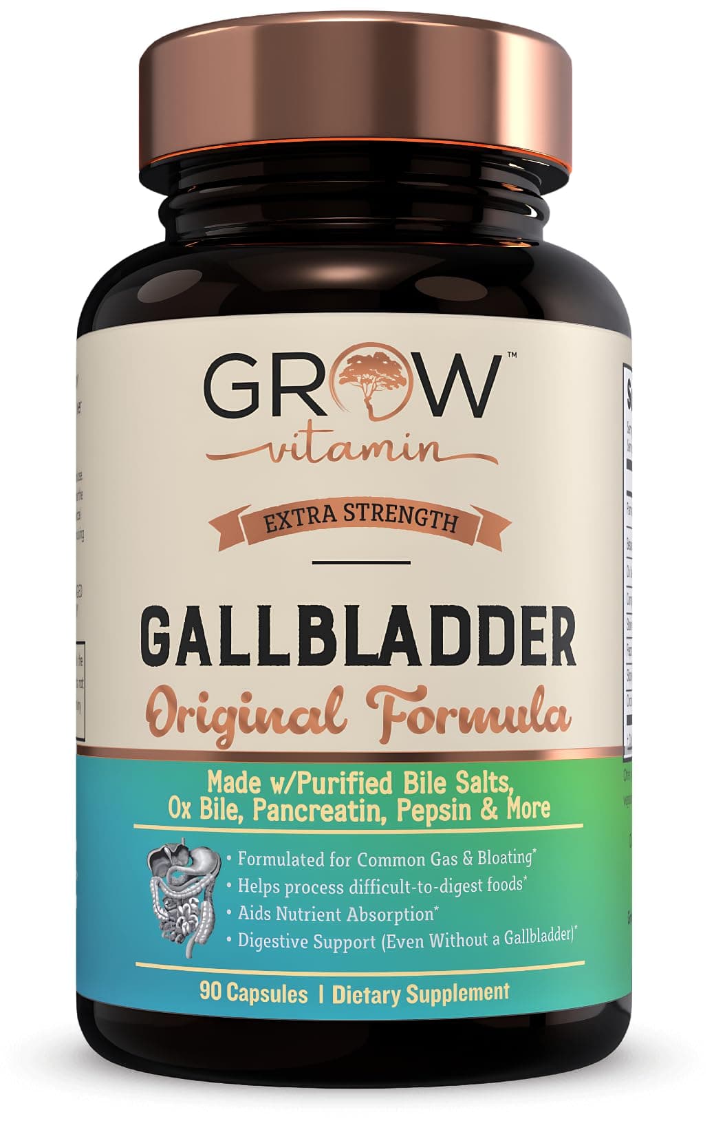 grow vitamin Original Gallbladder Formula - Made w/Purified Bile Salts & Ox Bile Digestive Enzymes - Includes Carefully Selected Digestive Herbs - 90 Capsules