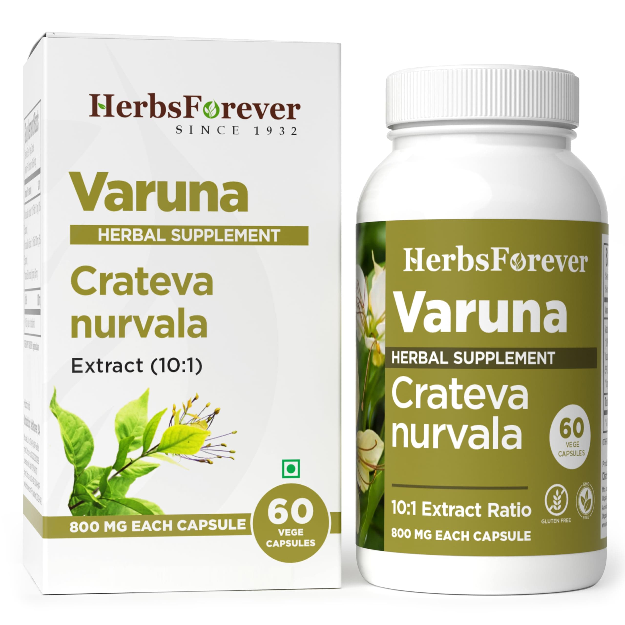 Herbsforever Varuna Nurvala Extract Capsules - Vegan & Gluten Free | Plant Based Supplement for Bladder & Kidney Function, 800 mg per Capsules (60 Nos)