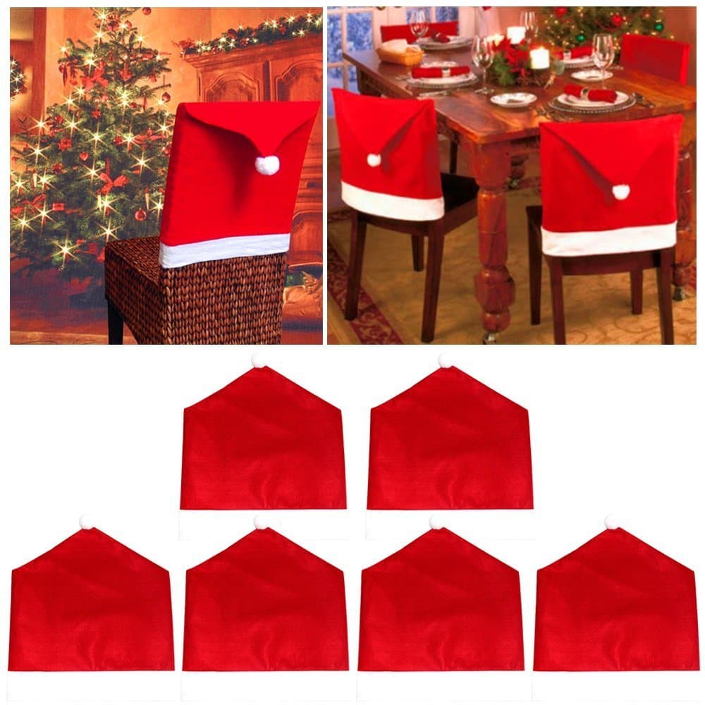 Jentay Christmas Decorations Santa Hat Chair Back Covers Dining Room Chair Covers Set of 6 Red
