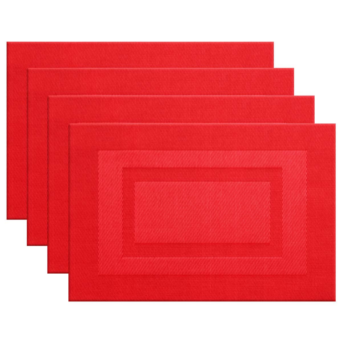 PIGCHCY Placemats,Durable Placemats for Dining Table,Washable Woven Vinyl Kitchen Placemats Set of 4 (18 x 12 inches,Passionate Red)