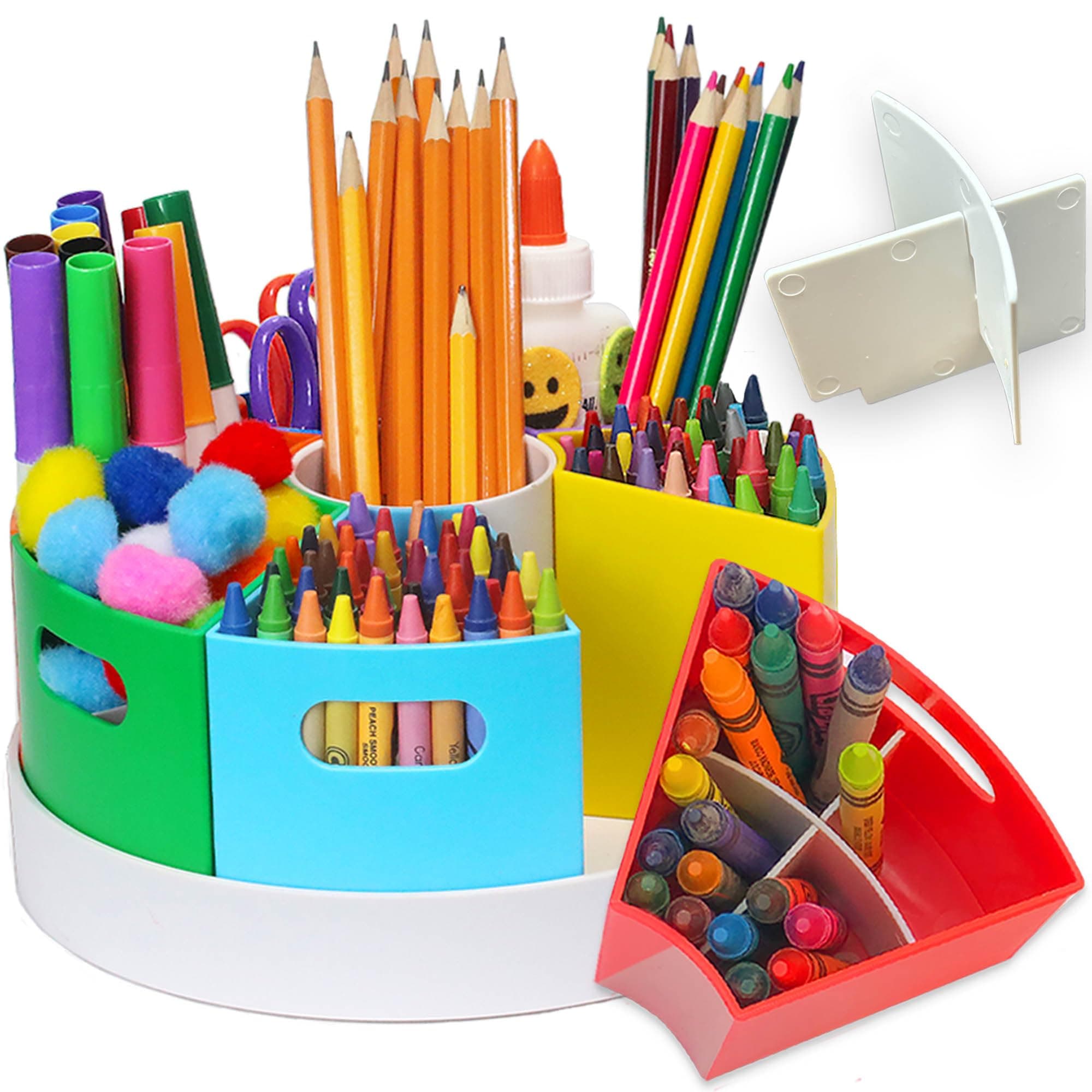PUZZLE EZ Crayon Organizer and Storage Lazy Susan School Art Supplies Caddy | Rotating Kids Desk Organizer Rainbow Color Bins | Pencil Marker Storage, Stationary Caddy for School & Office