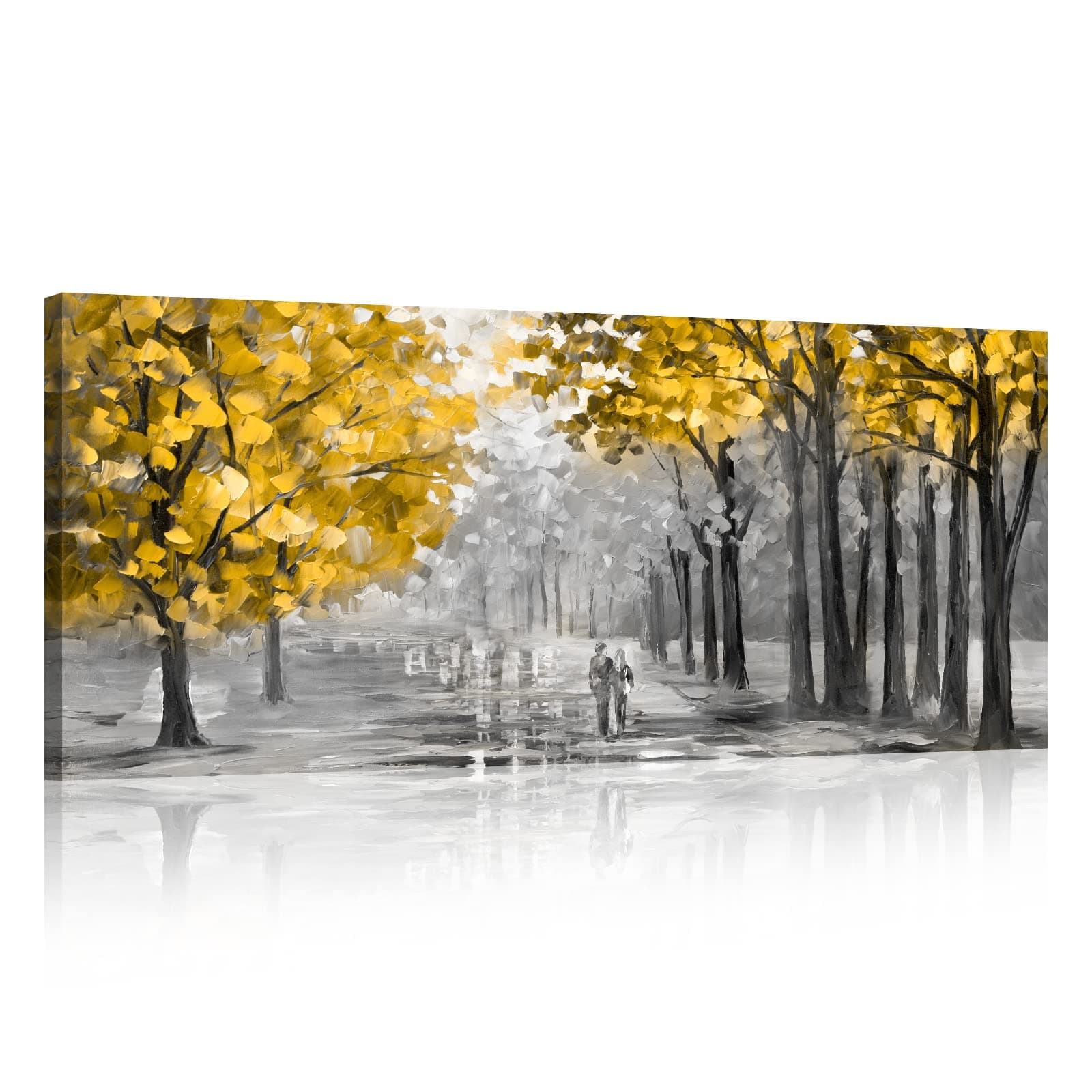 FajerminArt Large Abstract Tree Canvas Wall Art The Golden Autumn Picture Canvas Print Yellow Autumn Paintings Wall Decor for Living Room Bedroom Office Kitchen Ready To Hang 50x120cm(48x20 Inch)