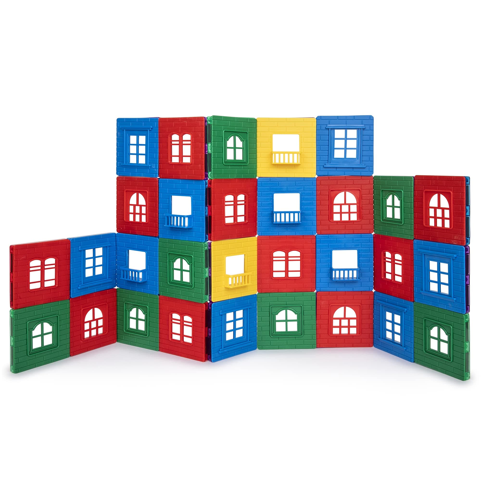 Playmags Exclusive: 60 PC Set - Magnetic Tiles 3D Building Playset, 30 Window Frames and 30 Click-in Windows Set, Durable Magnet Building Tiles, STEM Learning and Creativity Skills