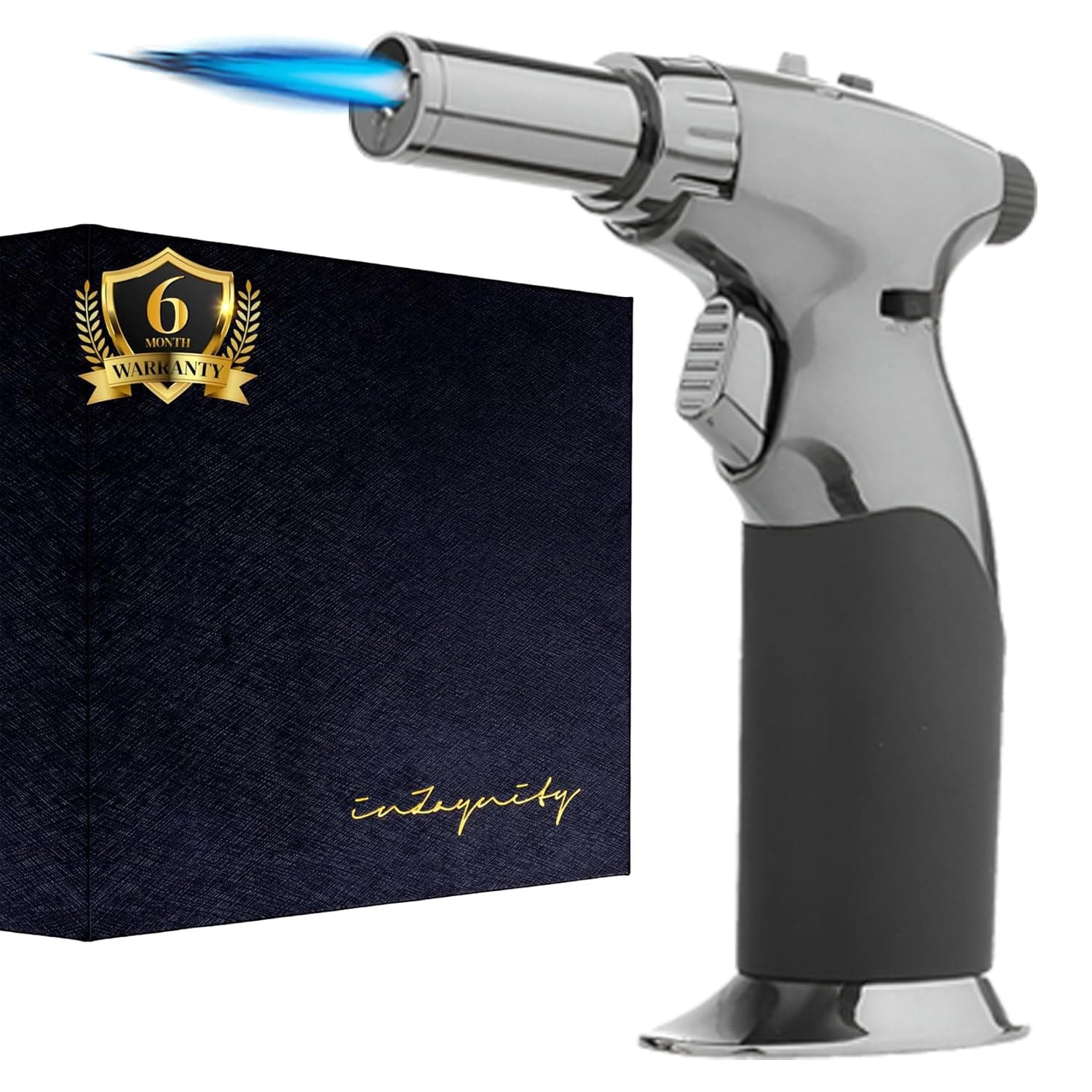 inZaynity Dual Flame Butane Torch Gun - Refillable Luxury Hand Held Mini Blow Torch for Cooking, Creme Brulee, Soldering, Welding, & Resin Art - Adjustable Flame with Ignition Lock - by … (Black)