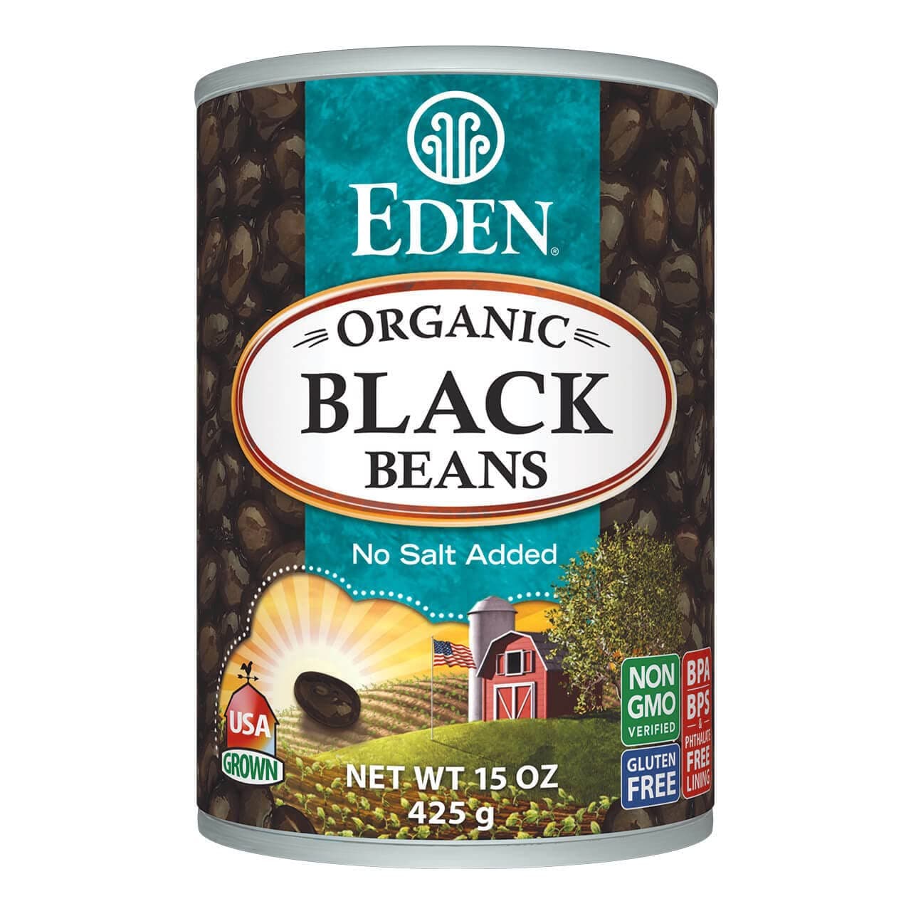 Organic Black Beans, 15 oz Can, No Salt, Non-GMO, Gluten Free, Vegan, Kosher, U.S Grown, Heat and Serve, Macrobiotic, Turtle Beans, Black Frijol, Criollo Caviar
