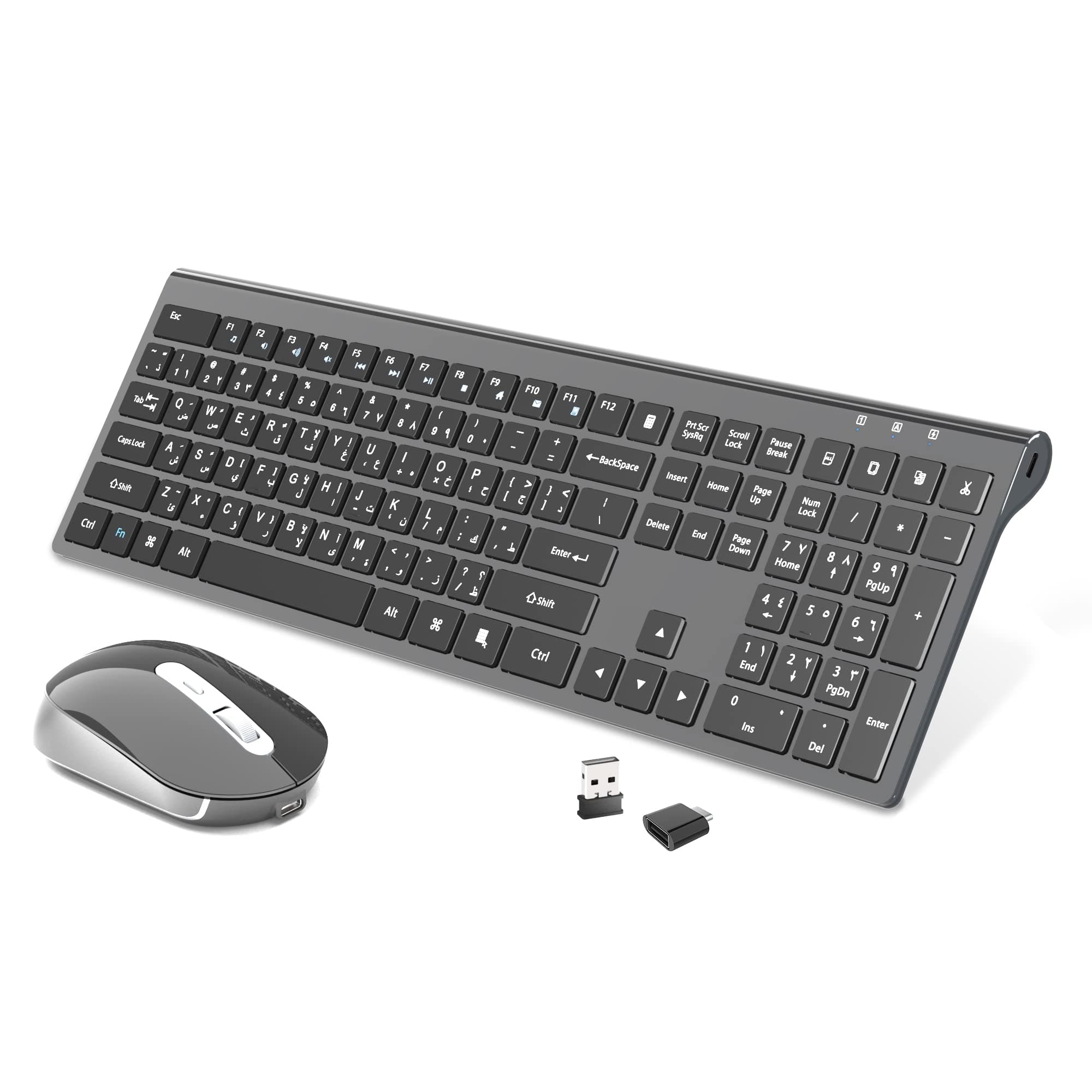 Wireless Keyboard Mouse Combo, Stylish Slim Rechargeable Keyboard and Mice 2.4G 109 Keys Full-Size Quiet Rechargeable Keyboard Mouse Set for Windows Computer Laptop BLACK