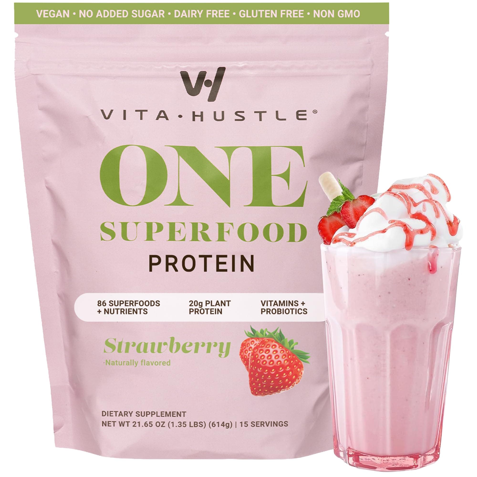 - All-in-One Nutrition Shake, Strawberry (1 Pack) - Plant Based Protein Powder by Kevin Hart – Vegan Meal Replacement Shake with KSM66 Ashwagandha & 86+ Superfoods - Meal Replacement Powder