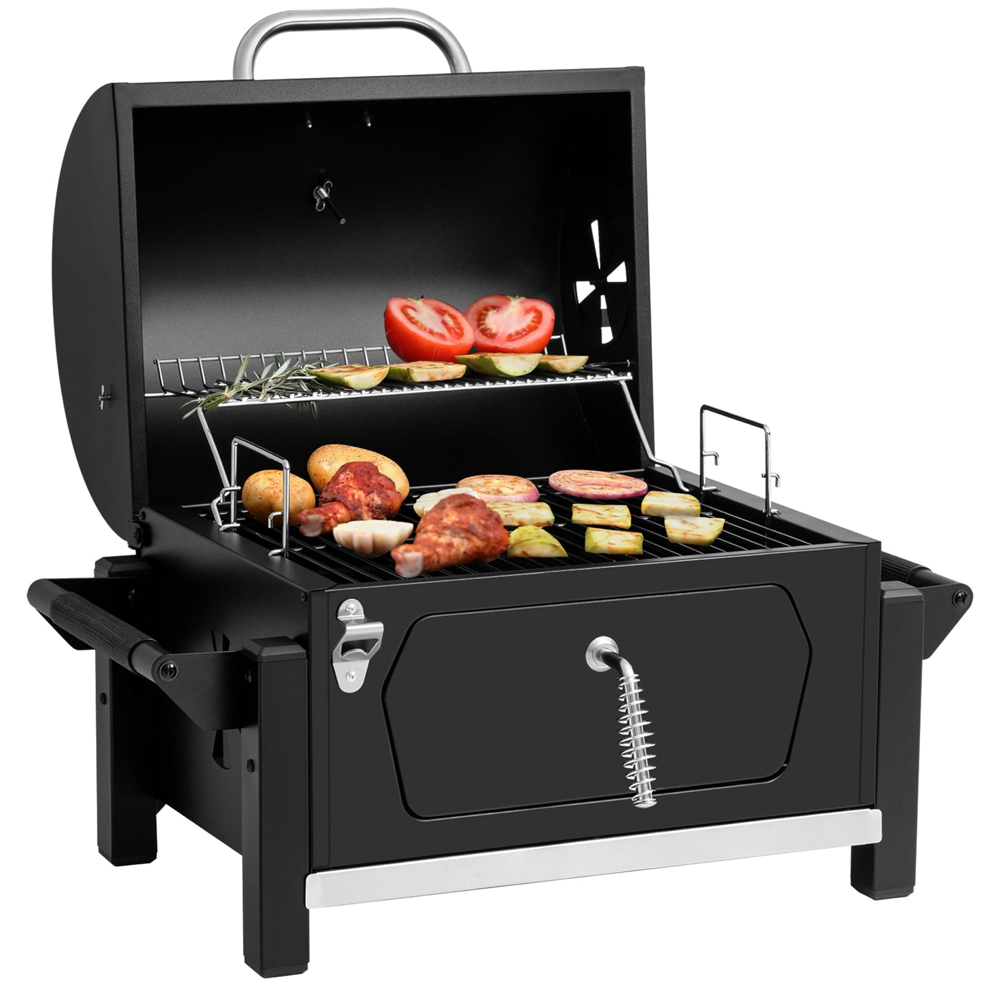 Royal Gourmet CD1519 Portable Charcoal Grill with Side Handles and Bottle Opener, Ideal for Outdoor BBQ, Picnic, Tailgate and Campsite, Black