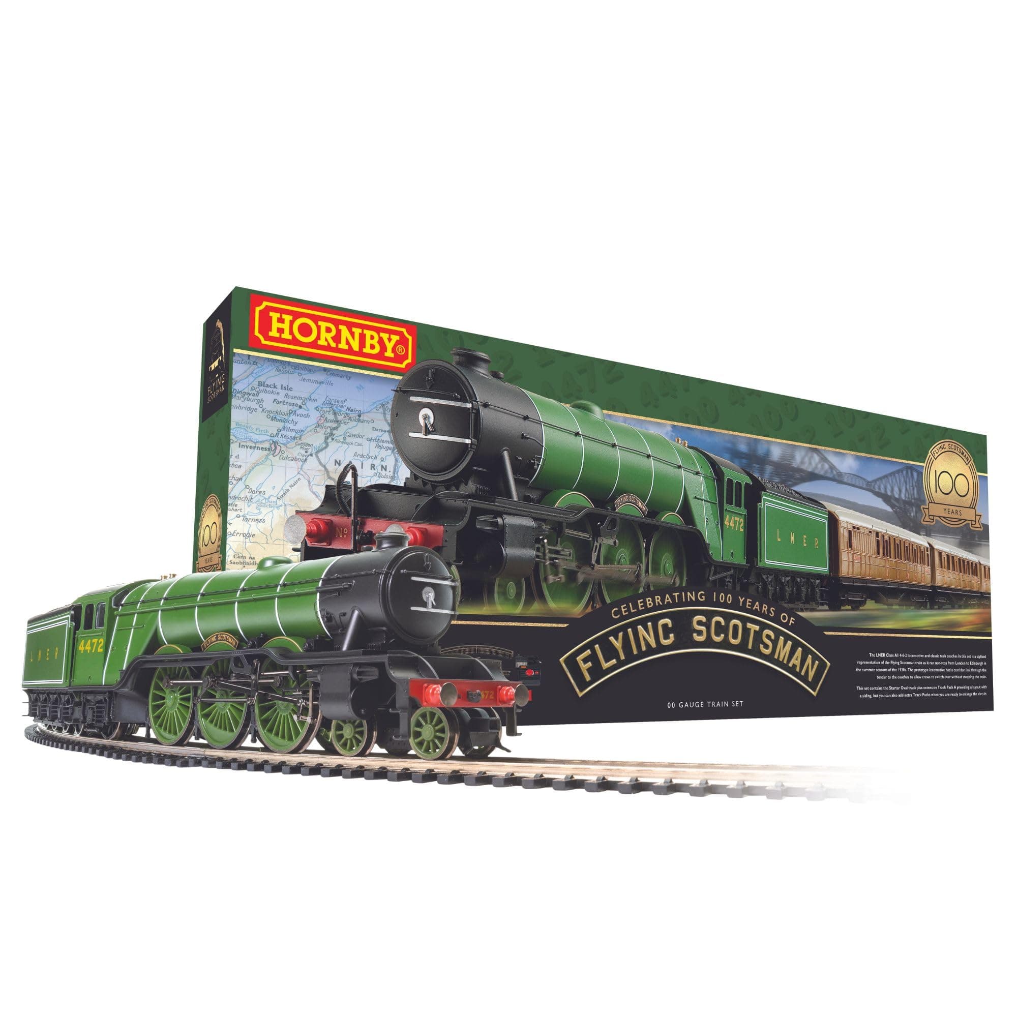 Hornby Electric Train Set - R1255M The Flying Scotsman A1Class - OO Gauge Train Starter Sets, Adult Vintage Trains, Small Hobby Model for Adults - with Tracks, MidiMat, Connecting Track, Controller