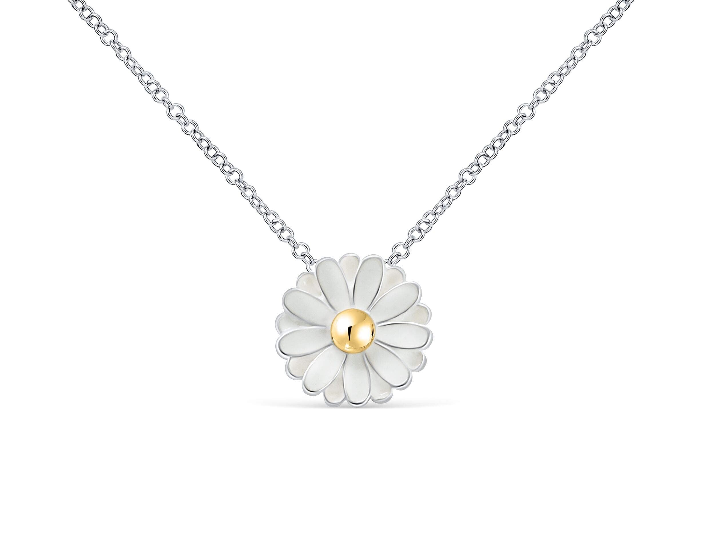ONDAISYSpring Daisy White Silver Color Flower Charm Pendant Statements Necklace