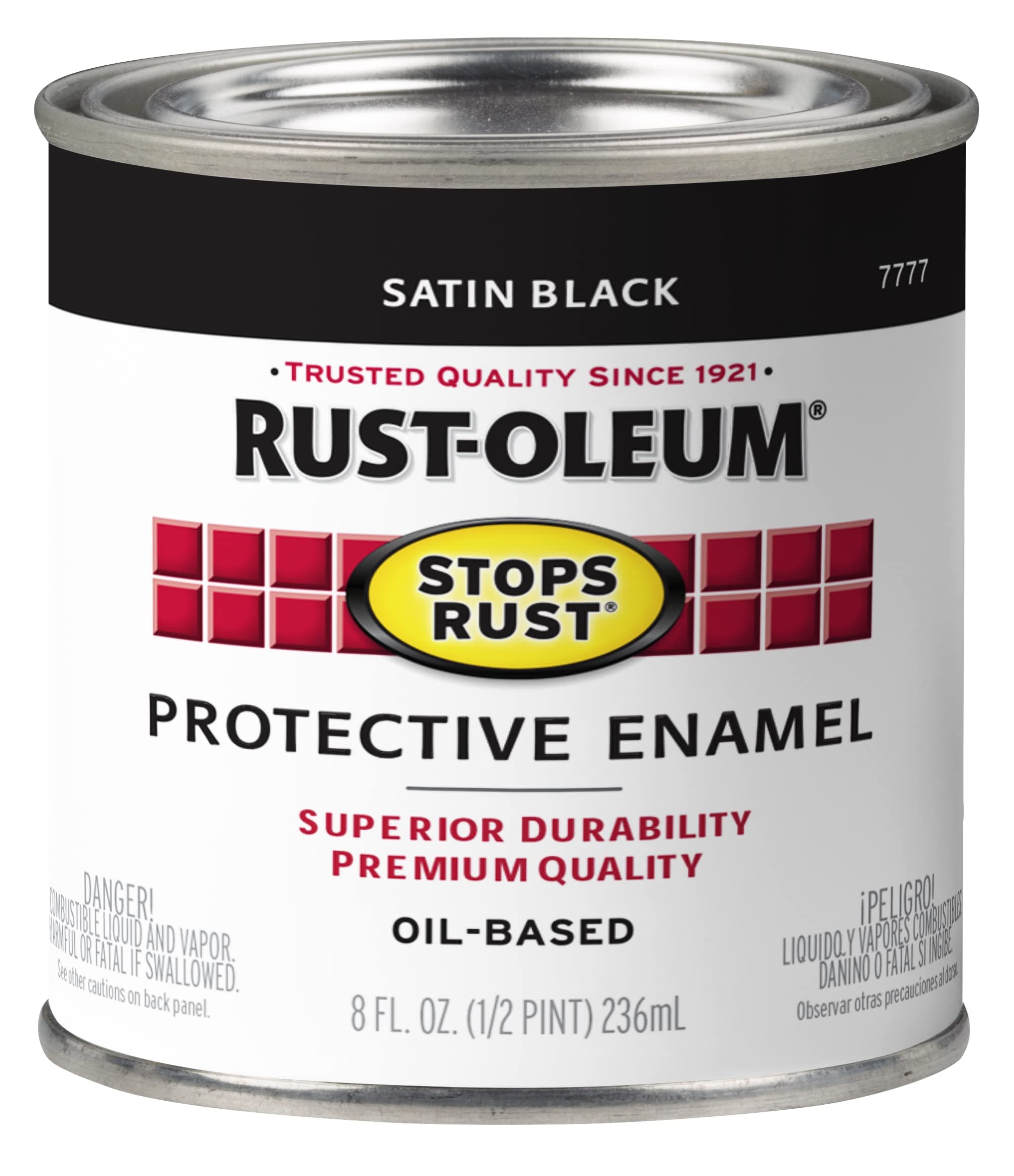 Rust-Oleum 7777730 Stops Rust Brush On Paint, Half Pint, Satin Black