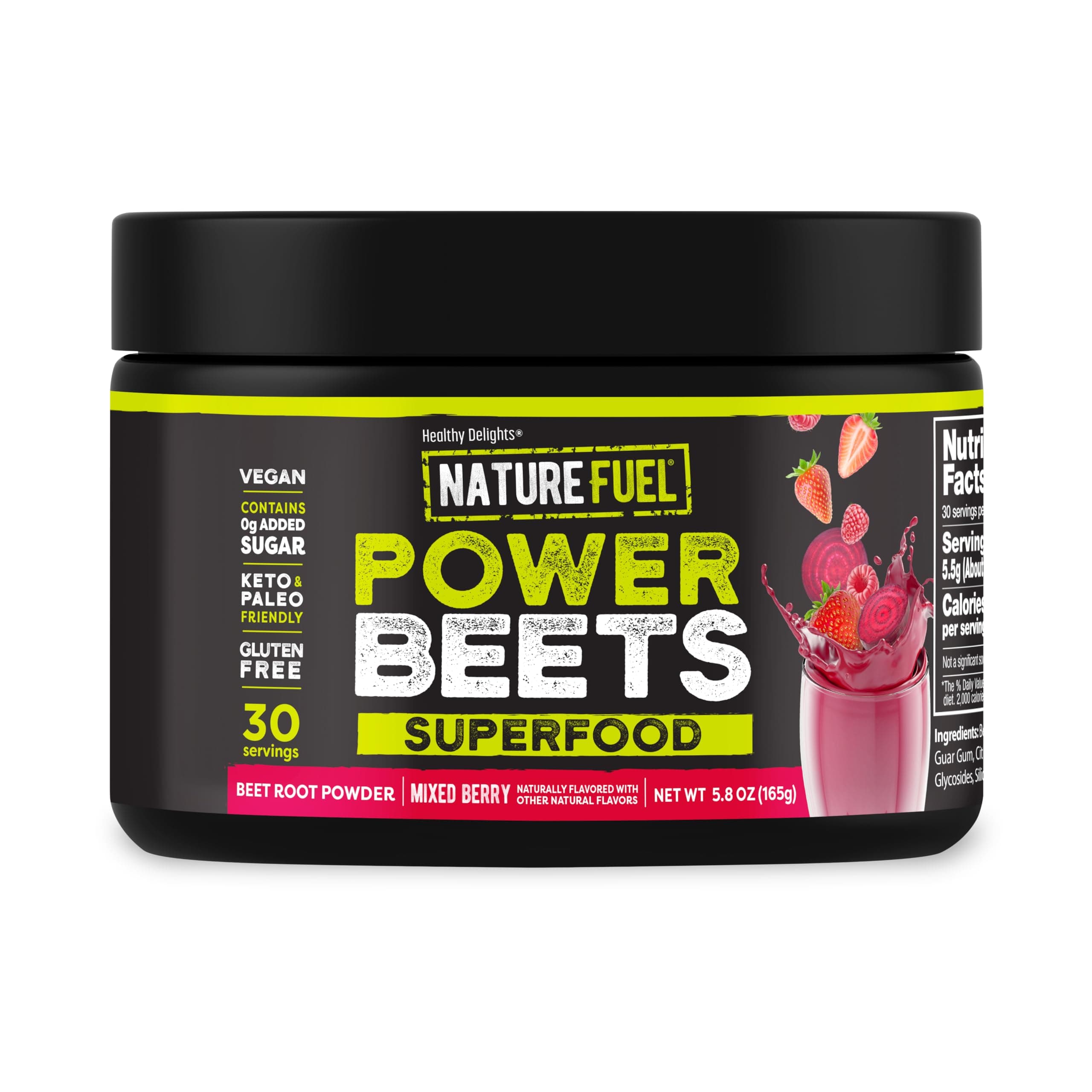 Healthy Delights Nature Fuel Power Beets - Super Concentrated Non-GMO Beet Juice Powder - Delicious Acai Berry Pomegranate Flavor - 30 Servings - Pantry Friendly