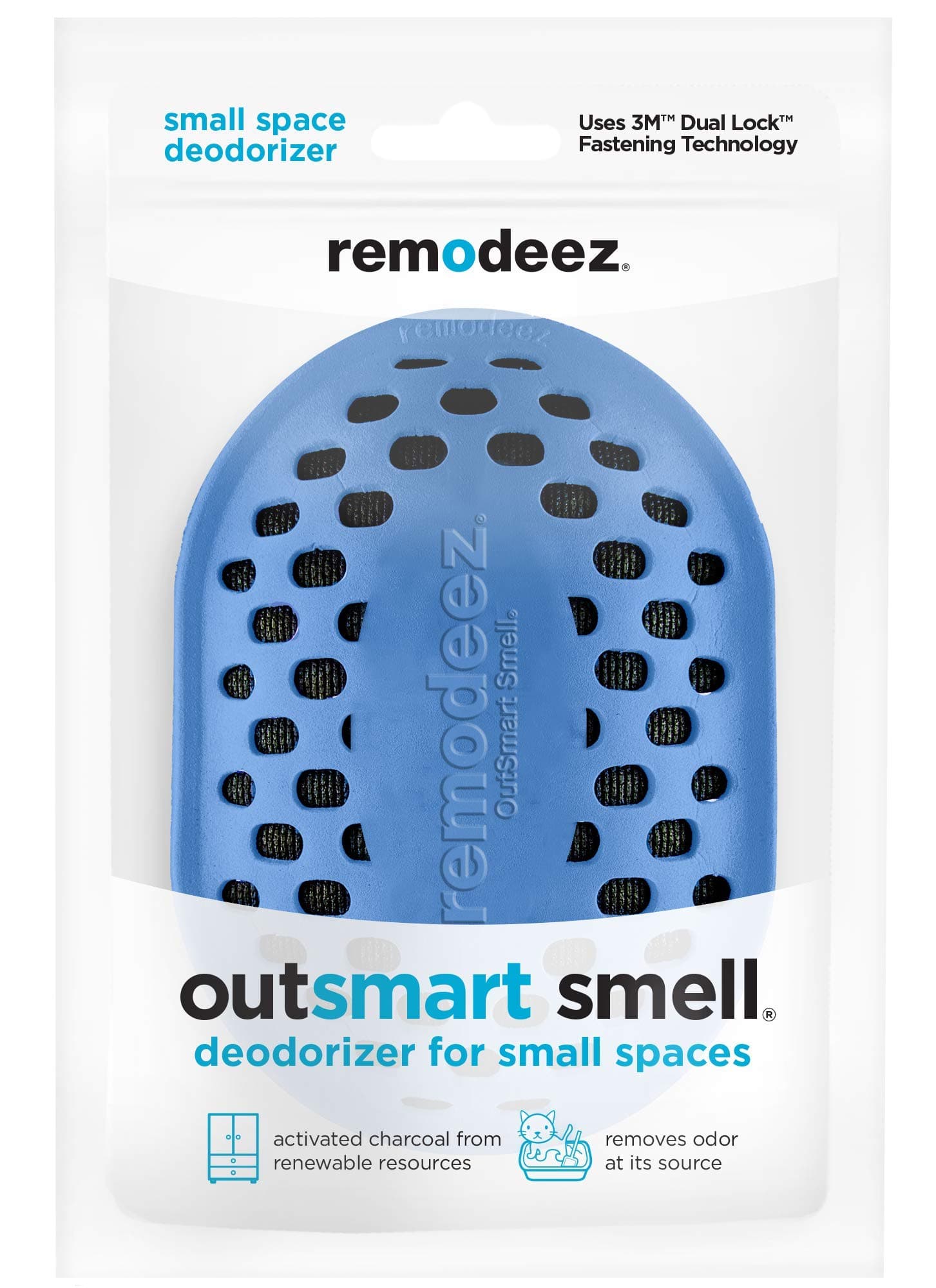 remodeez Small Deodorizer Eliminator, Odor Absorber for Closets, Cabinets, Cars, Suitcases, Coolers, Litter Boxes and Storage Spaces-Natural Coconut Activated Charcoal, Blue