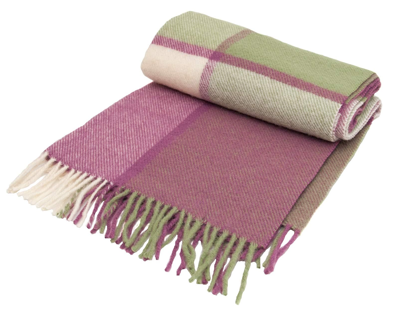 Block Check - pure new wool - knee rug throw blanket - Apple Green & Raspberry Pink - BRITISH MADE