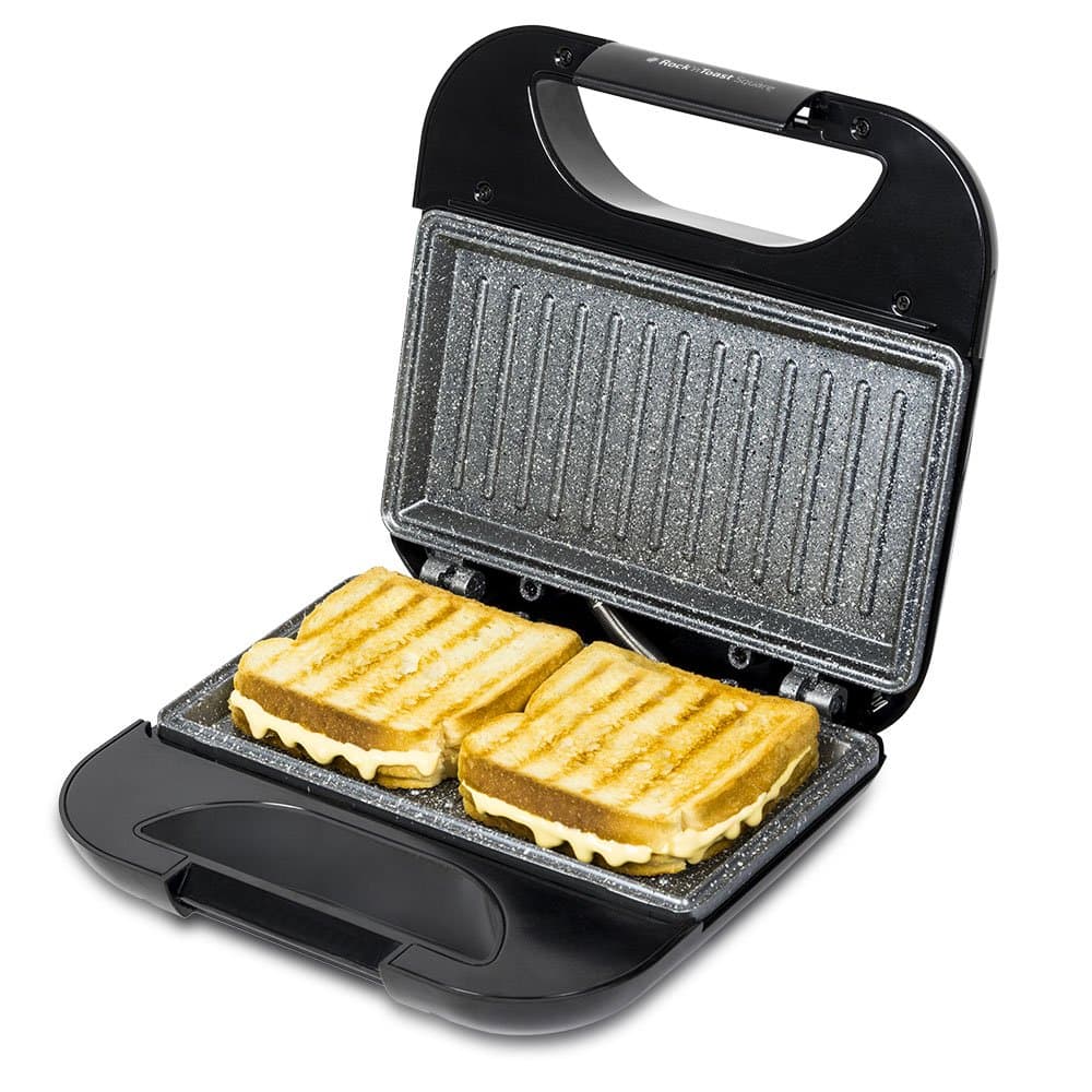 Cecotec Sandwich Maker with Grill Plates and Marble RockStone Coating Rock’nToast Square. 750 W. Locking Clasp and Cable-Storage Gap.