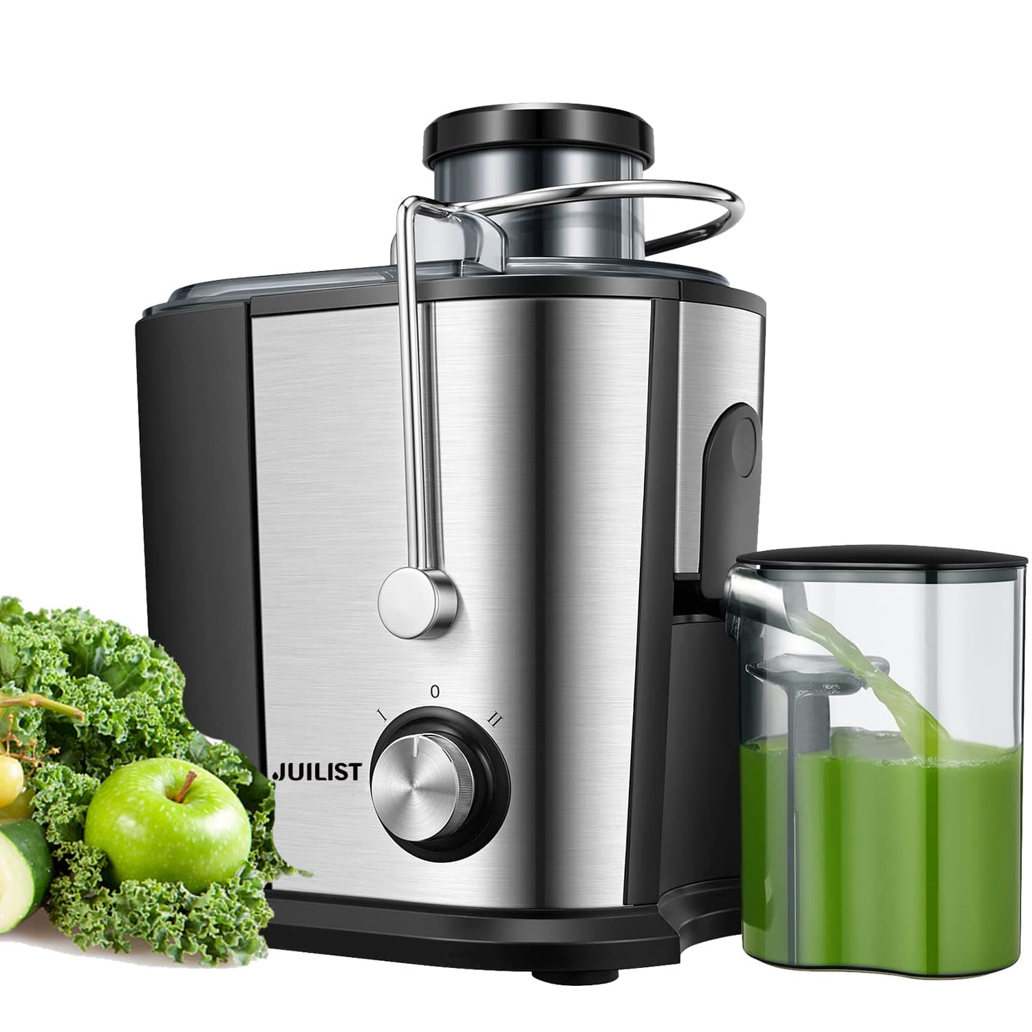 JuilistJuicer, Max Power 900W Juicer Machines with Anti-drip & Anti-slip Function, Juicers Whole Fruit and Vegetable with 3-Inch Wide Mouth Food Chute, 2 Speeds, Recipe Included, Easy to Clean 600W