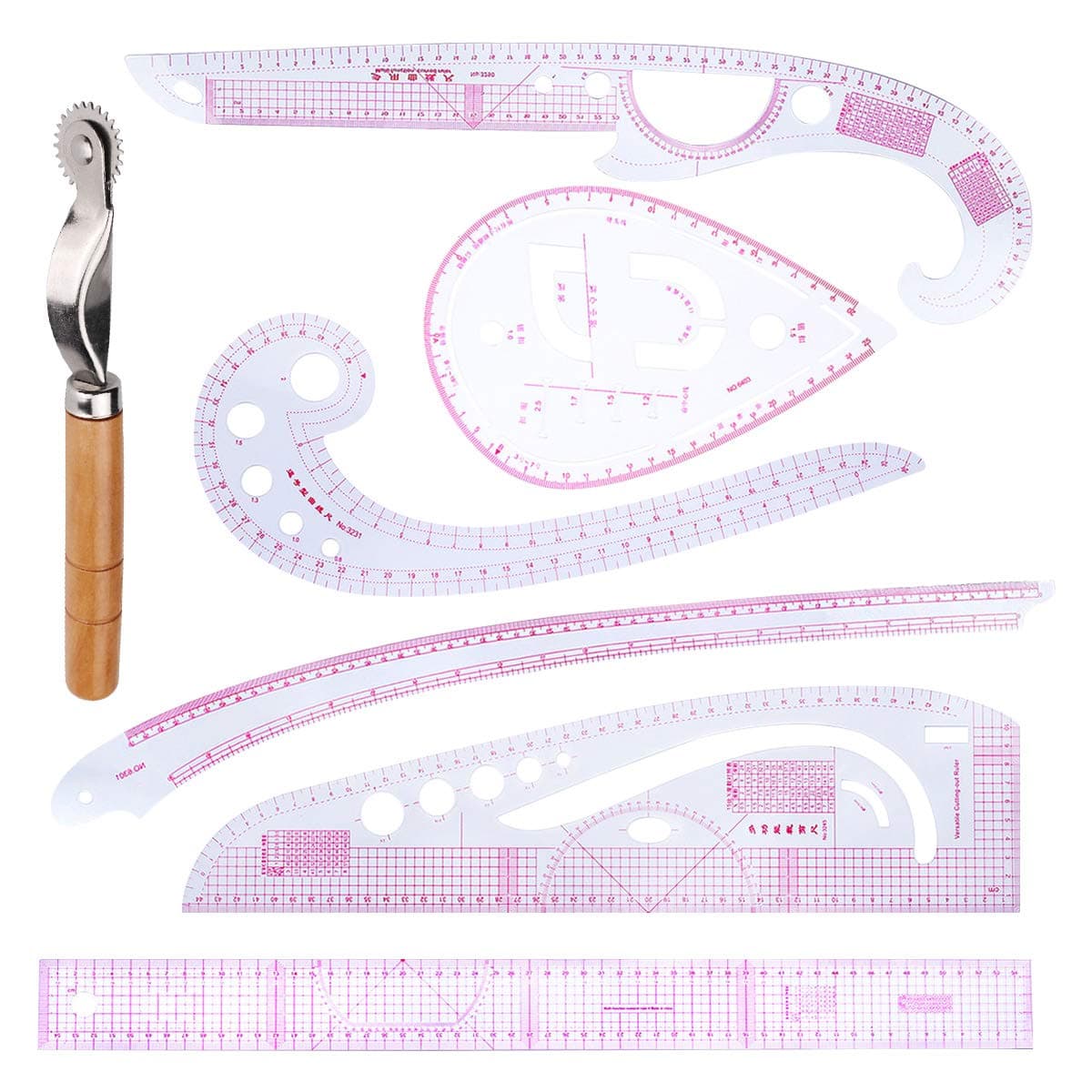 DIY Sewing Ruler Tailor Set 7 Pieces French Metric Ruler Set Plastic Curve Shaped Grading Rulers for Dressmaking Pattern Design Bendable Drawing Template for Dressmaking Multi-Purpose Cutting Ruler