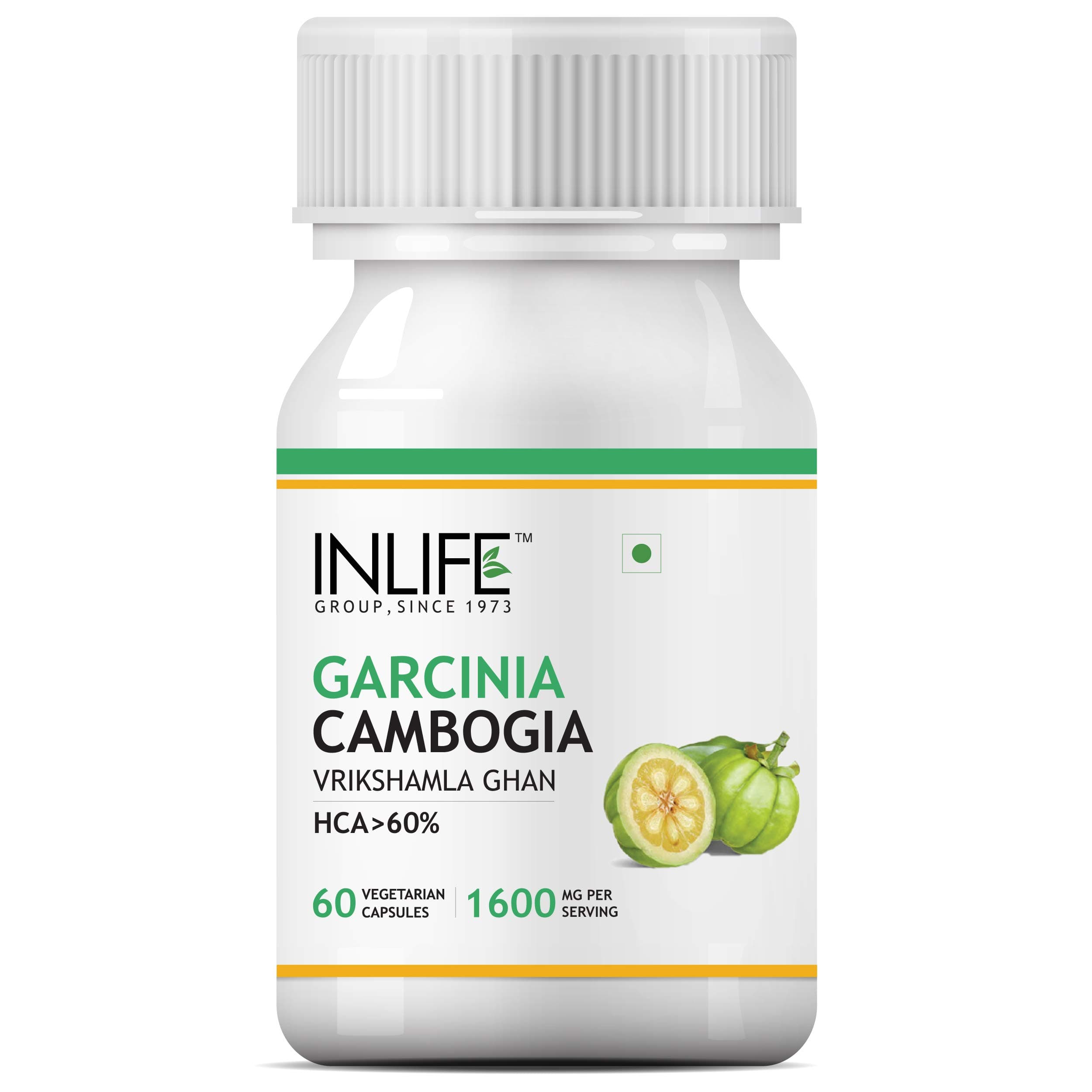 INLIFE Pure Garcinia Cambogia Fruit 60% HCA Weight Management Herbs Supplement, 1600mg - 60 Vegetarian Capsules