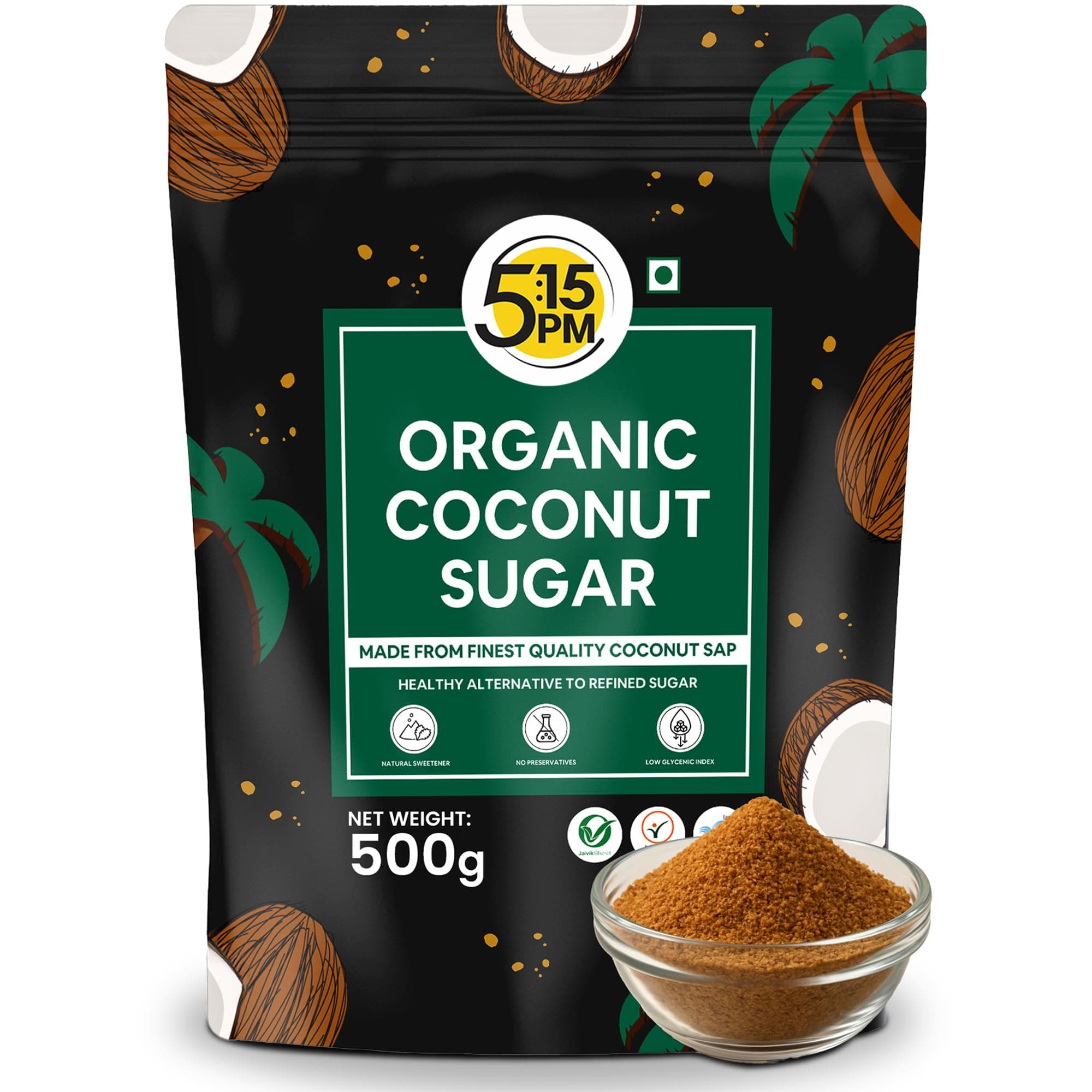 5:15 PM Organic Coconut Sugar 500Gm| Unrefined Sugar| Natural Sweetener |Gluten Free| 100% Pure & Healthy Sugar Alternative 500G