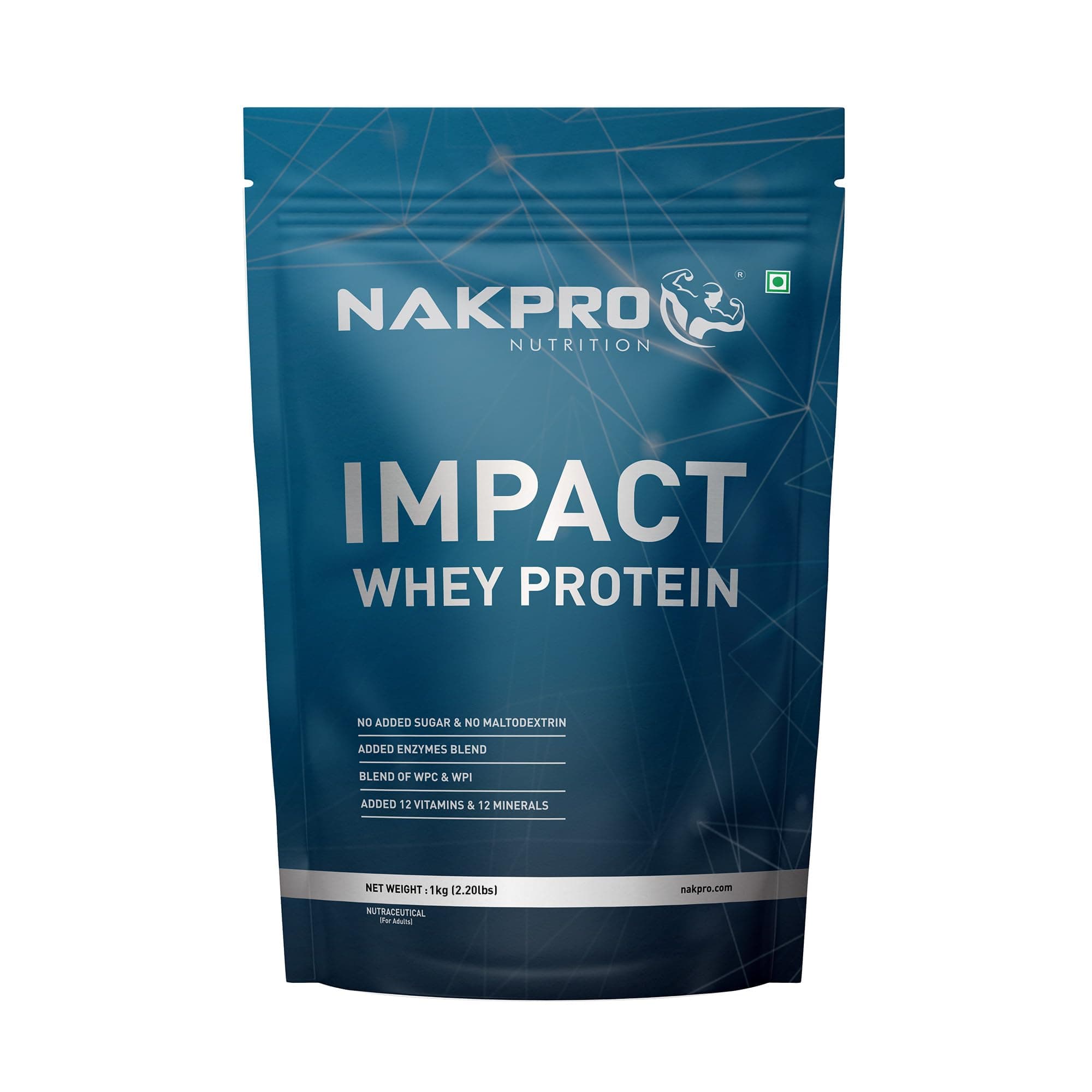 NAKPRO NUTRITION Impact Whey Protein Isolate & Concentrate | 1 kg | 24g Protein | Cookies & Cream | Trustified Certified | Added Digestive Enzymes, Vitamins & Minerals