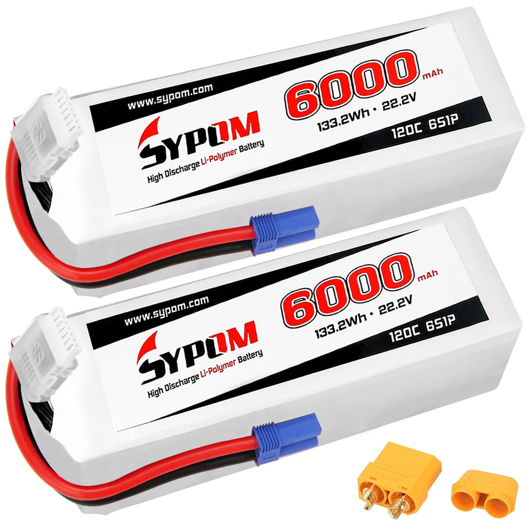 6S Lipos 6000mAh 120C 22.2V Lipo Battery with EC5 and XT90 Connector RC Battery for Kraton 12s/Kraton 8s/Kraton 6s/12S Losi 5iveB/Raminator/Traxxas Sledge/Arrma Mojave/RC Car/Truck(2PCS)