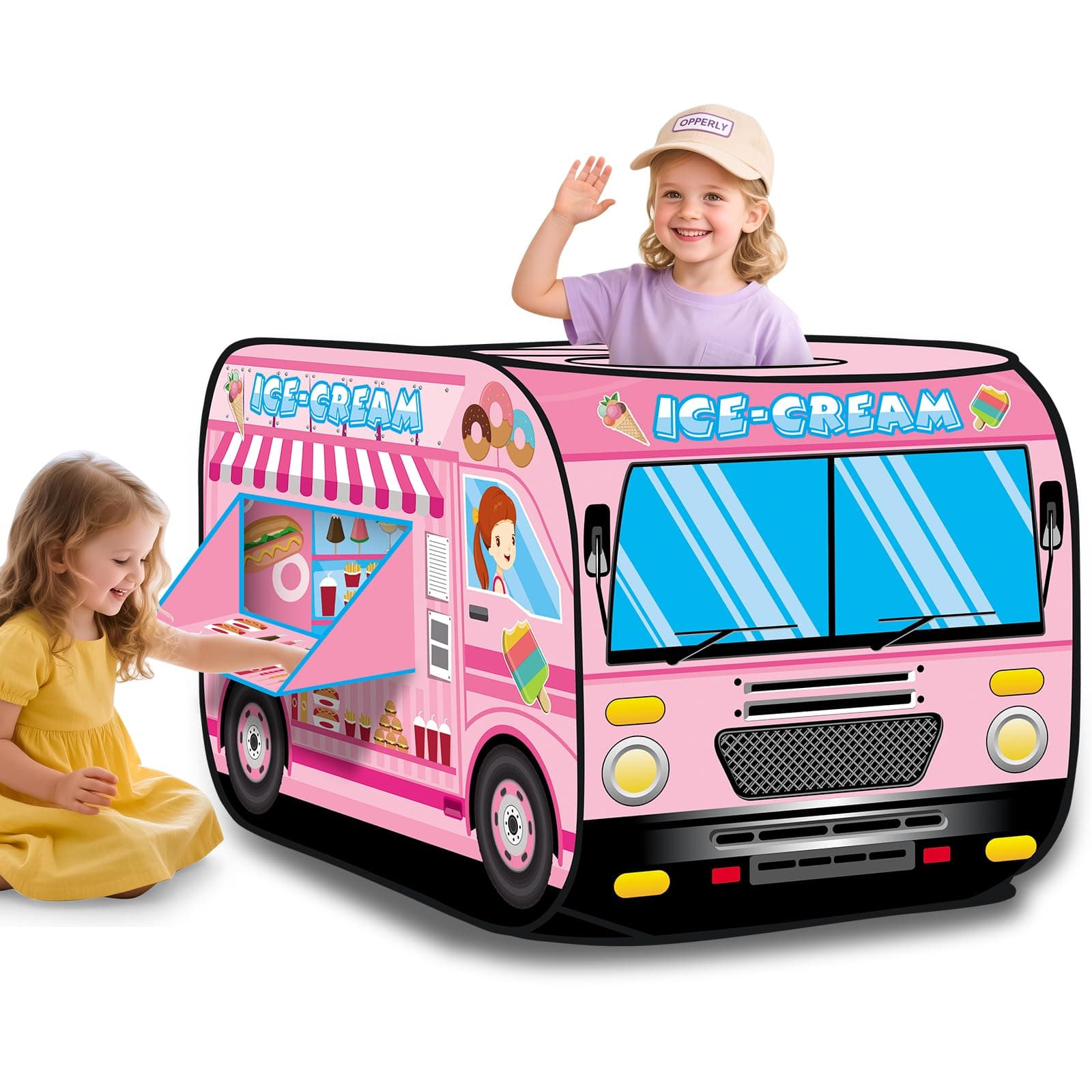 deAO Ice Cream Truck Foldable Play Tent –Children Play House Indoor Outdoor Play Toy Great Gift for Girls Boys 3 4 5 Years Old