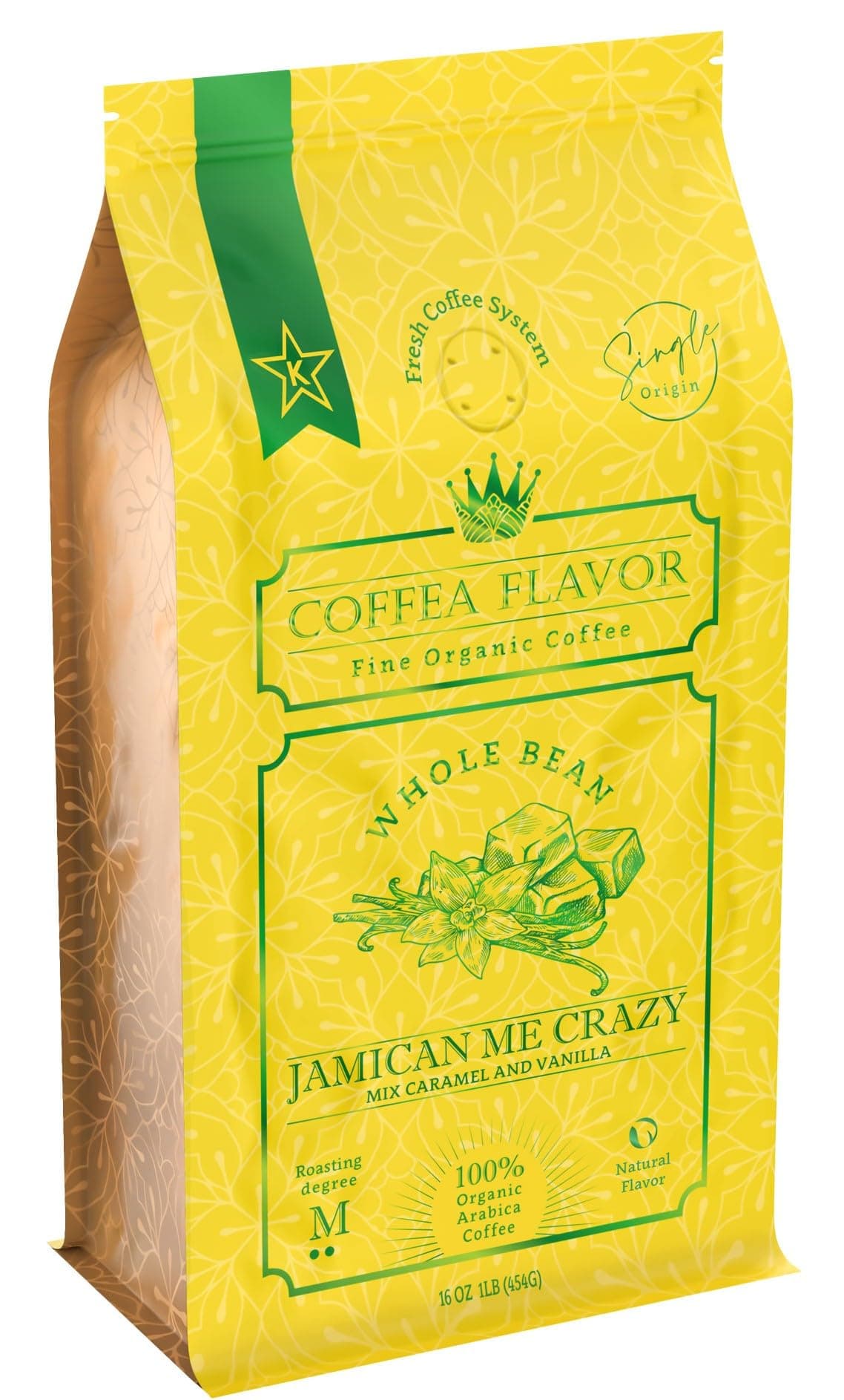 Jamaican Me Crazy Whole Bean Coffee – 100% Arabica, Single Origin, Medium Roast, Naturally Sweetened, Caramel and Vanilla Flavored – Perfect for Cold Brew – by Coffea Flavor