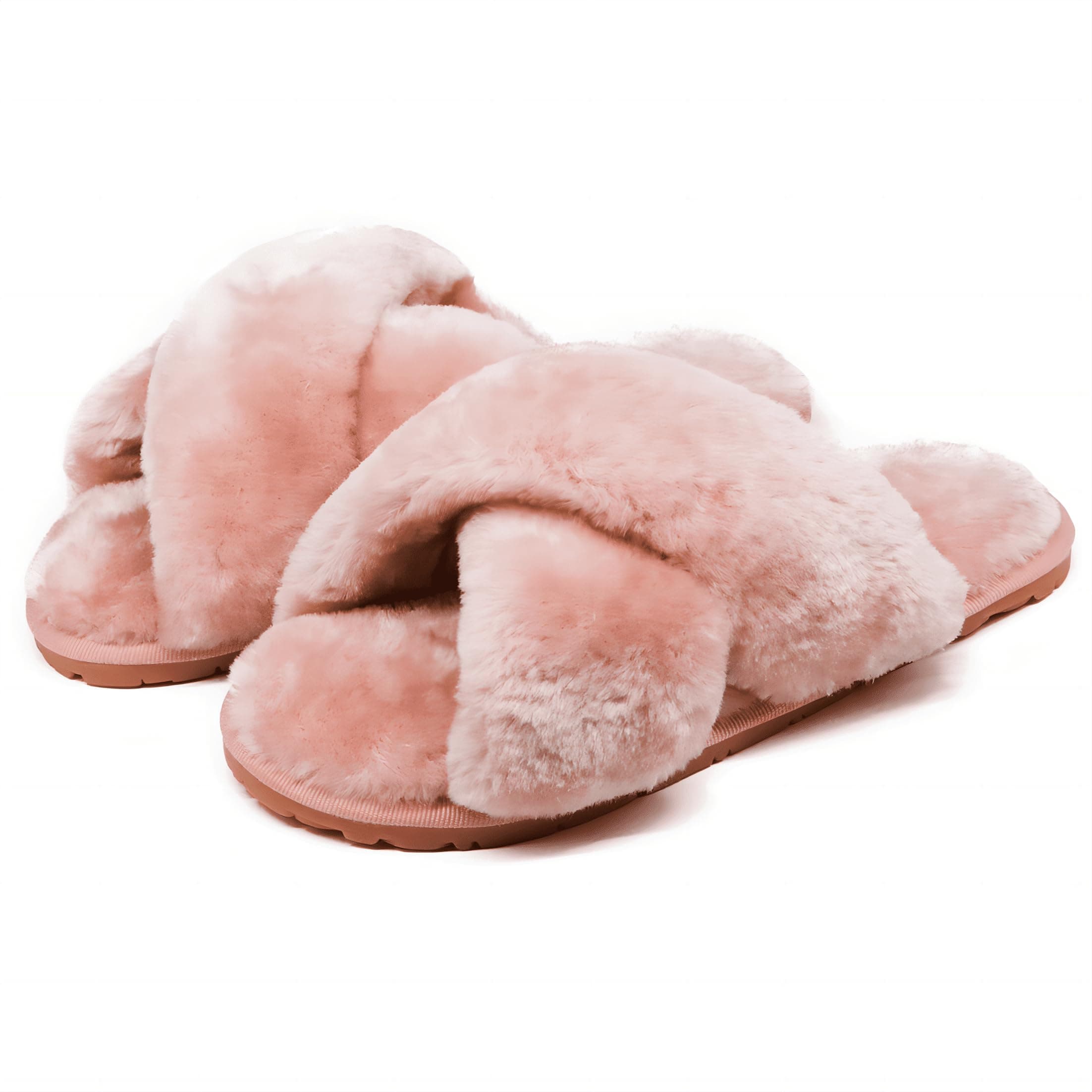 Crazy LadyWomen's Fuzzy Fluffy House Slippers Cute Plush Memory Foam Shoes Cross Band Indoor Outdoor Open Toe Sandals