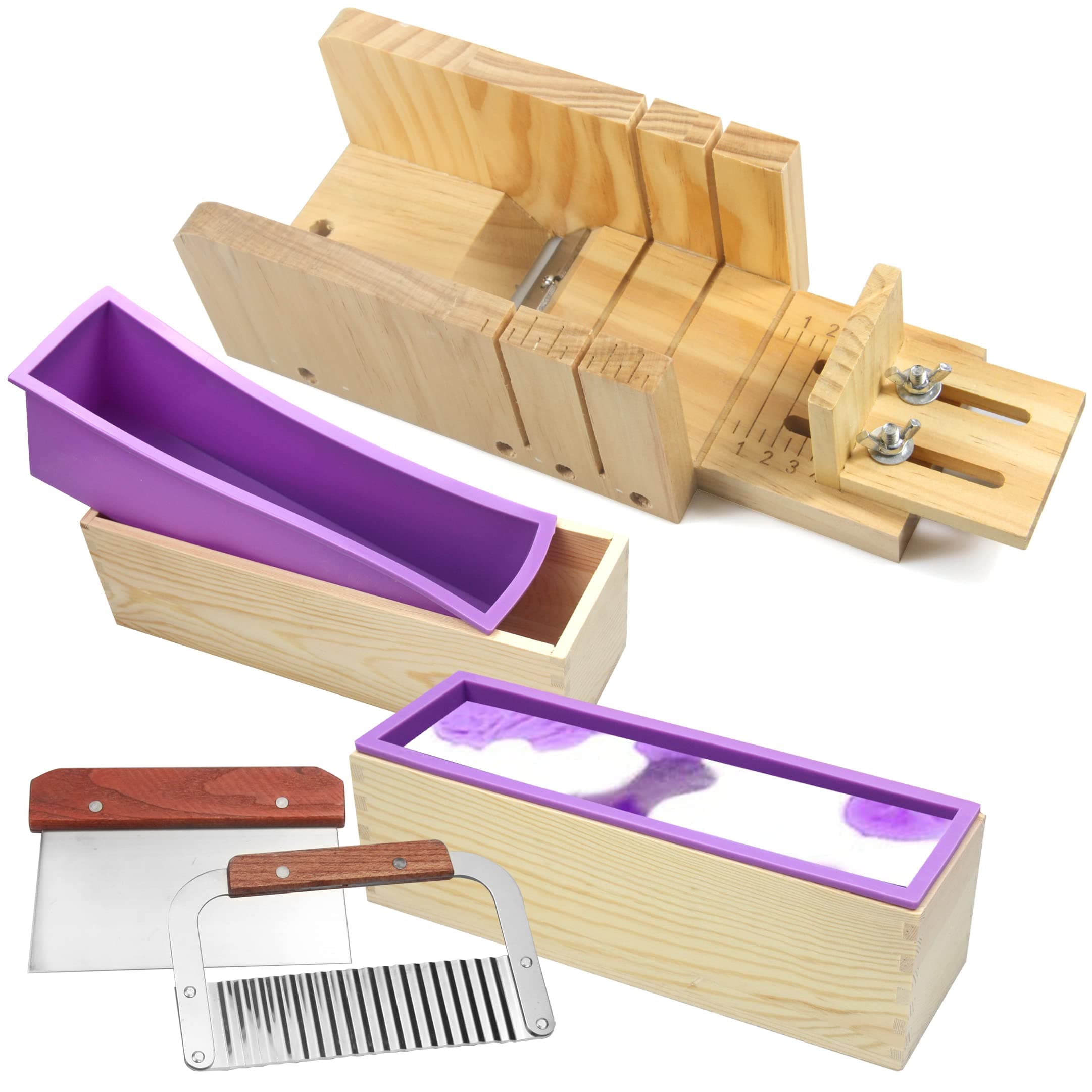 Voulosimi Wooden Soap Making Cutting Mold - Loaf Soap Cutter Mold with Wavy Cutter & Straight Slice