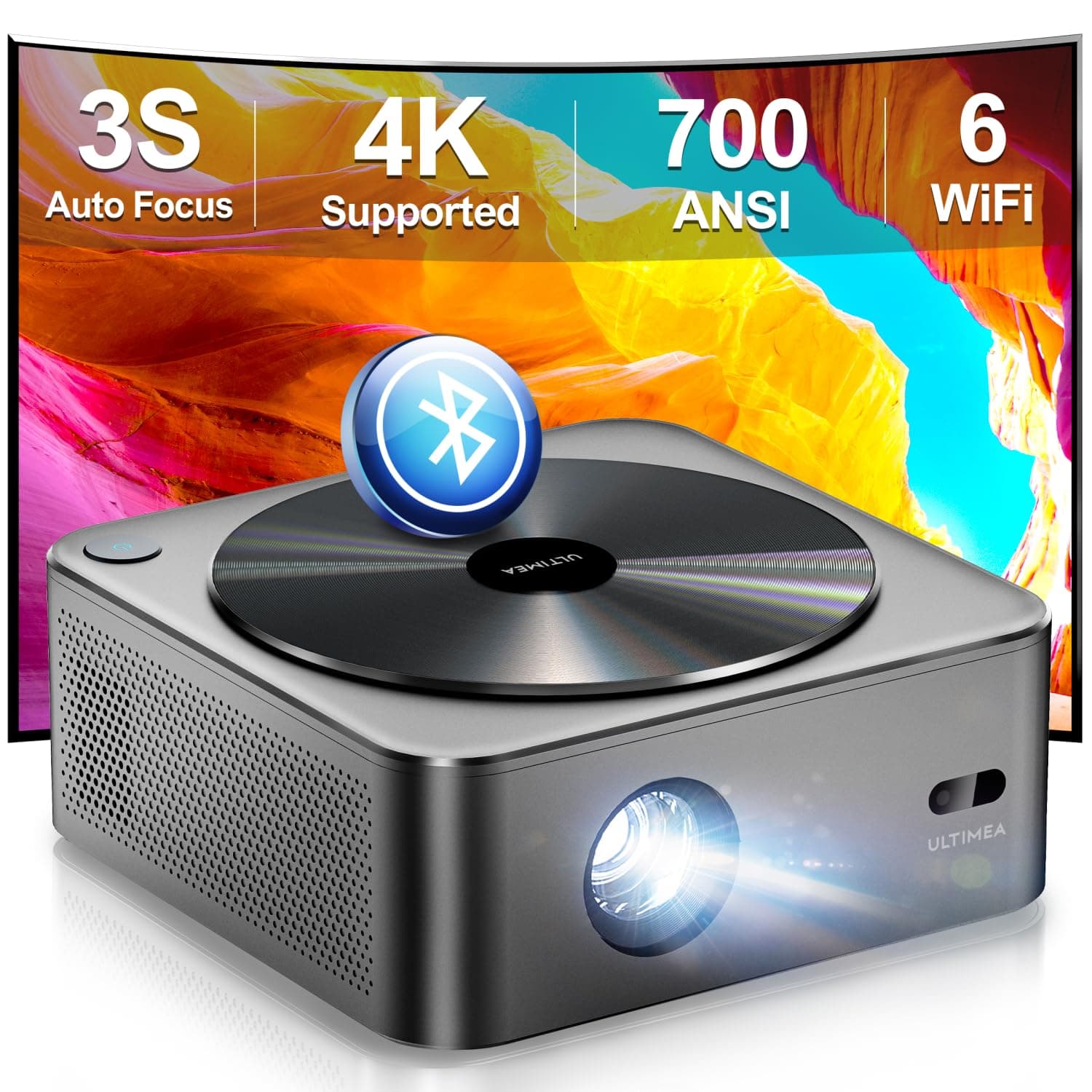 ULTIMEA Projector 4K Decoding HDR10, Bright Corners 700 ANSI Lumens, Obstacle Avoidance, Auto Focus, 6D Keystone and Intuitive OS, Native 1080P Outdoor Projector for iOS Android Phone, Apollo P40
