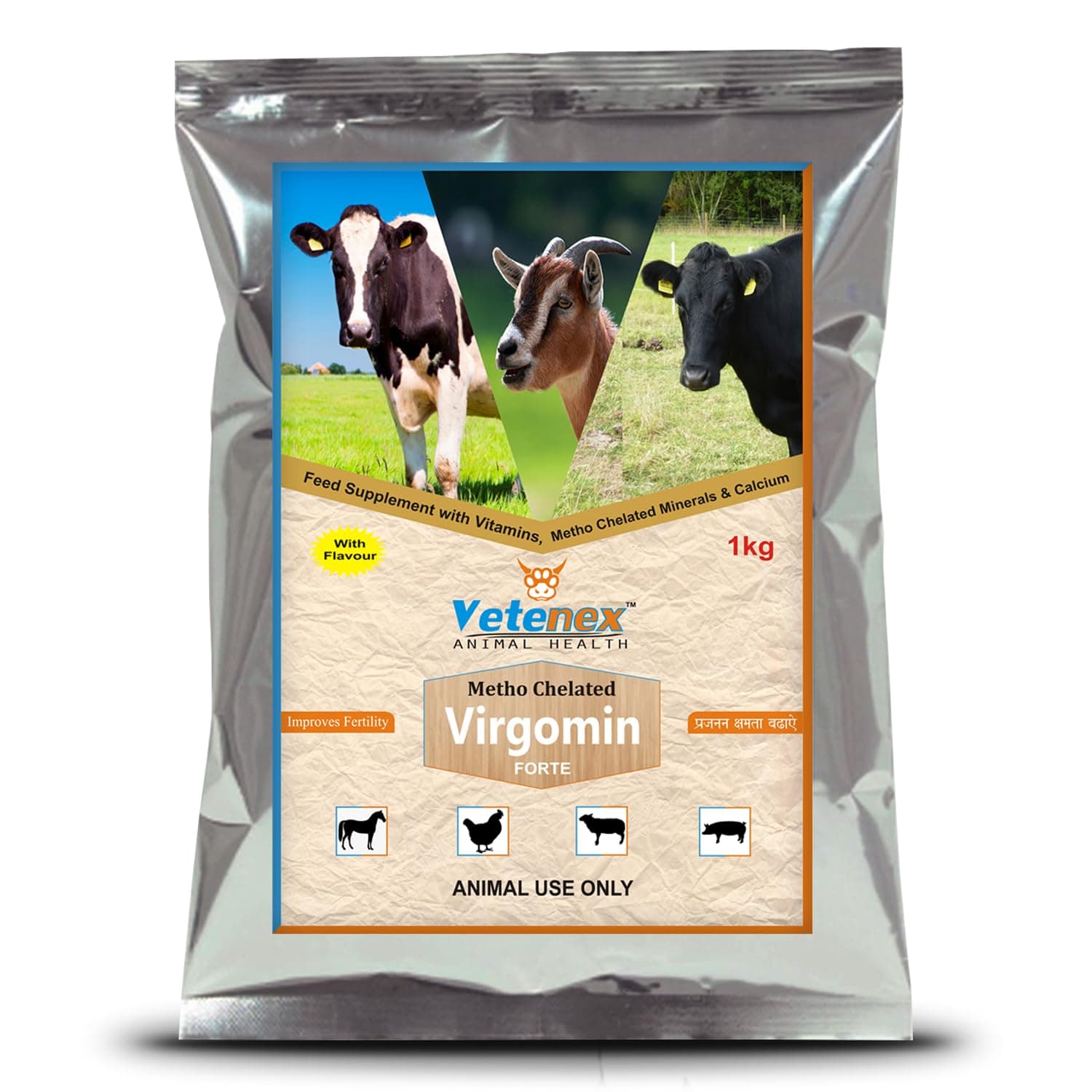 Virgomin Forte - Metho Chelated Mineral Mixture Powder Supplement for Cattle, Cow, Buffalo, Poultry, Goat, Pig & Horse - 1 kg