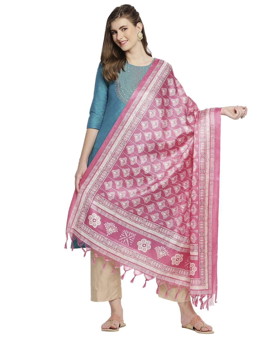 DUPATTA BAZAAR Women's Floral Silk Blend Dupatta