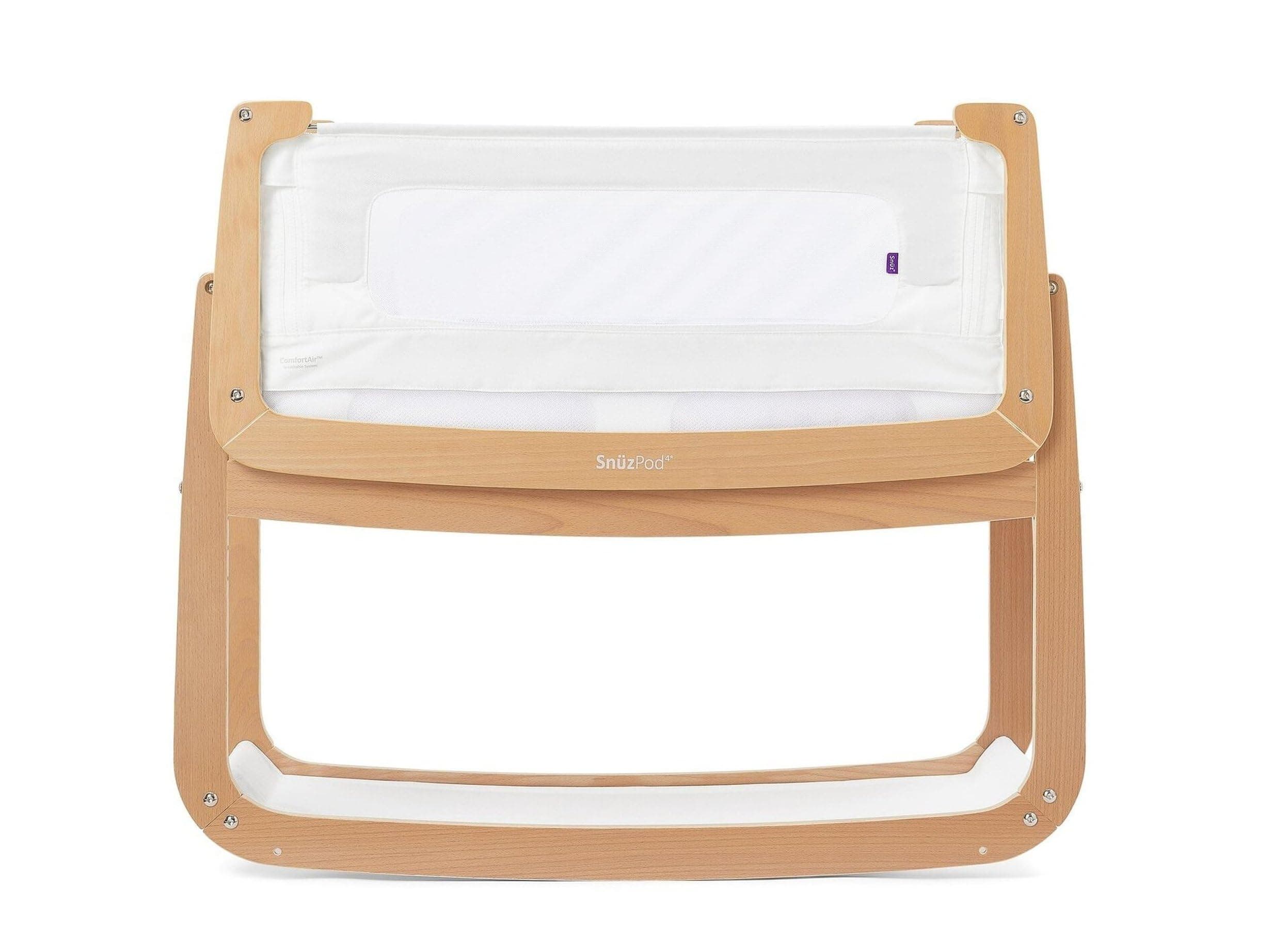 SnuzPod 4 Rocking Baby Bassinet Bedside Sleeper - Lightweight, Portable Bedside Bassinet, Lift Off Crib, Zip Down Wall, 3D Breathable Mattress, 6 Height Settings and Comfort Incline Mode, Natural