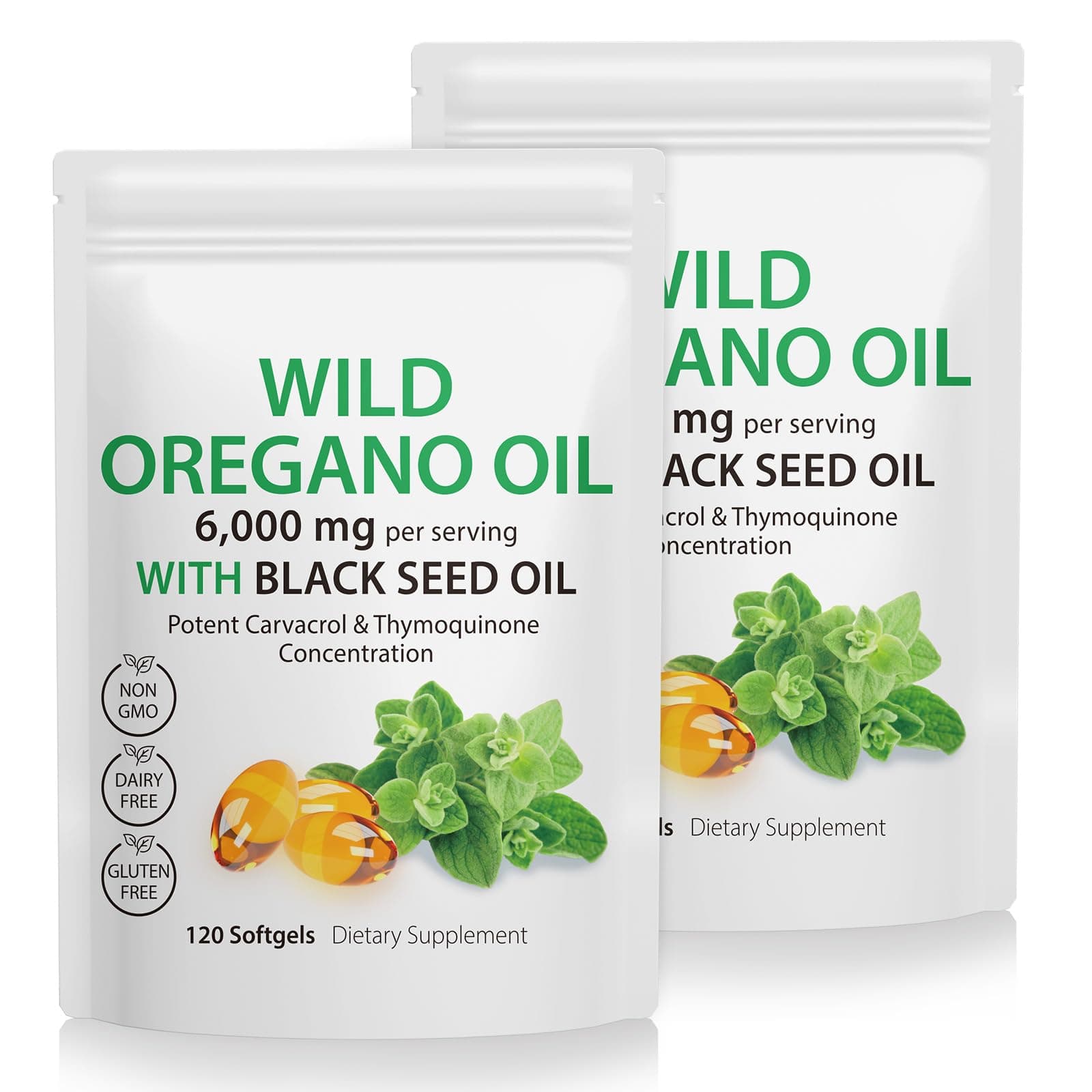 Oregano Oil Capsules, 240 Softgels, 2 in 1 6,000mg Wild Oregano Oil with Black Seed Oil 200mg Supplement- 4X Strength Carvacrol & Thymoquinone, Gluten Free & Non-GMO