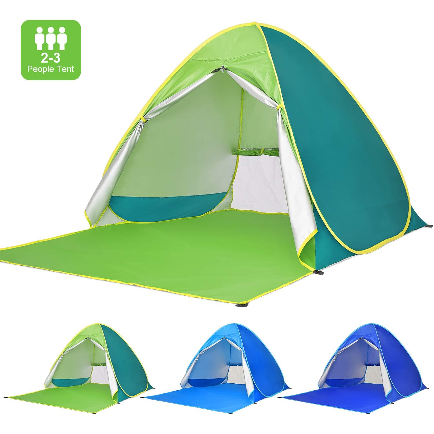 Victostar Pop up Beach Tent, Outdoor Automatic Portable Cabana 2-3 Person Fishing UV Protection Beach Umbrella Beach Shelter,Sets up in Seconds