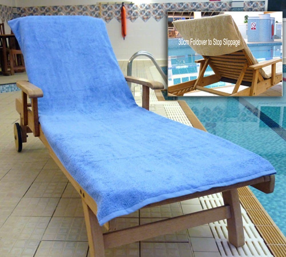 Bana Kuru Pack of 2 Chlorine & Sun Resistant Sun Lounger Towels- Full Length + 30cm Flap - 400gsm - Blue ((also available in Mocha colour)