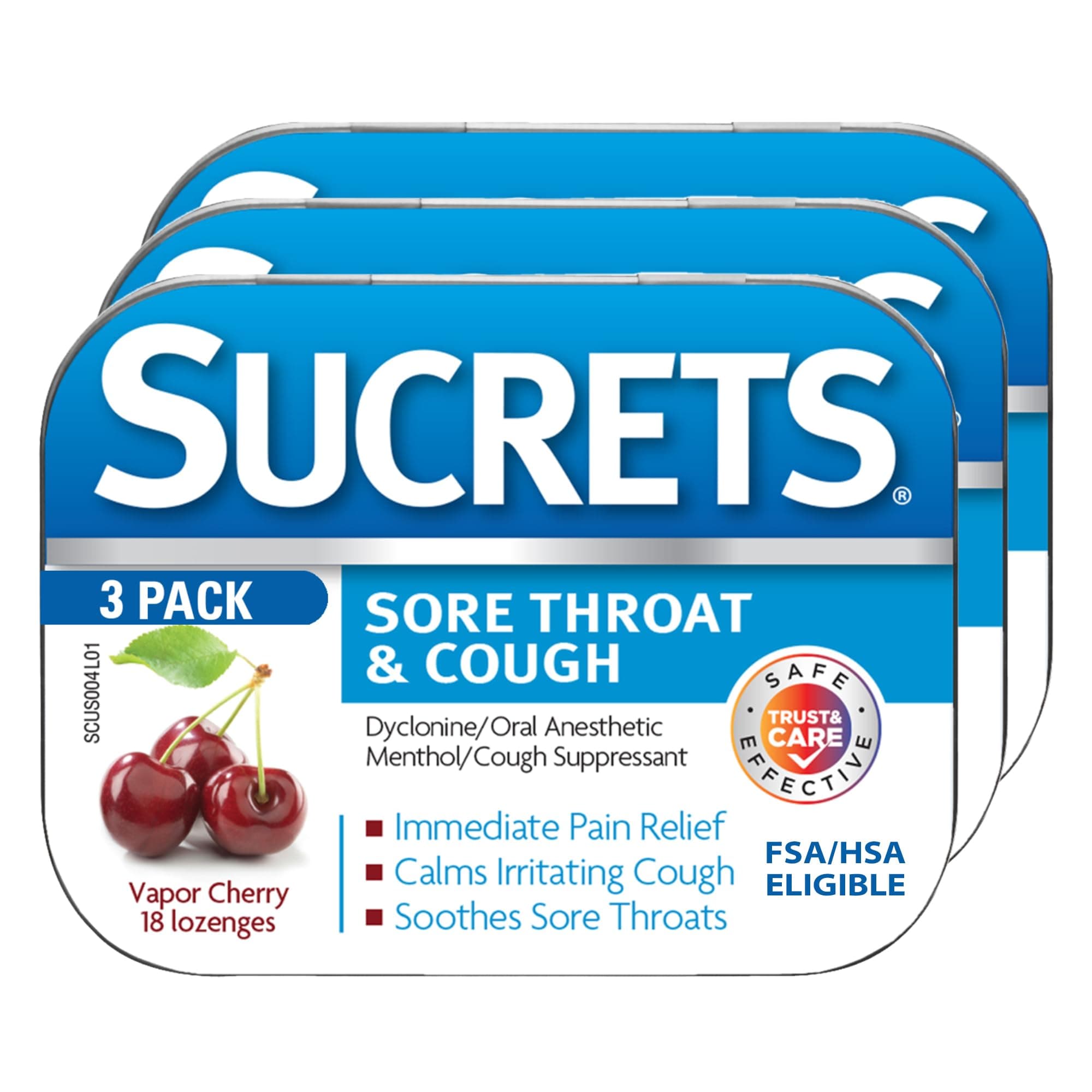 Sucrets Lozenges, Sore Throat & Cough Vapor Cherry, 18 ct (Pack of 3)