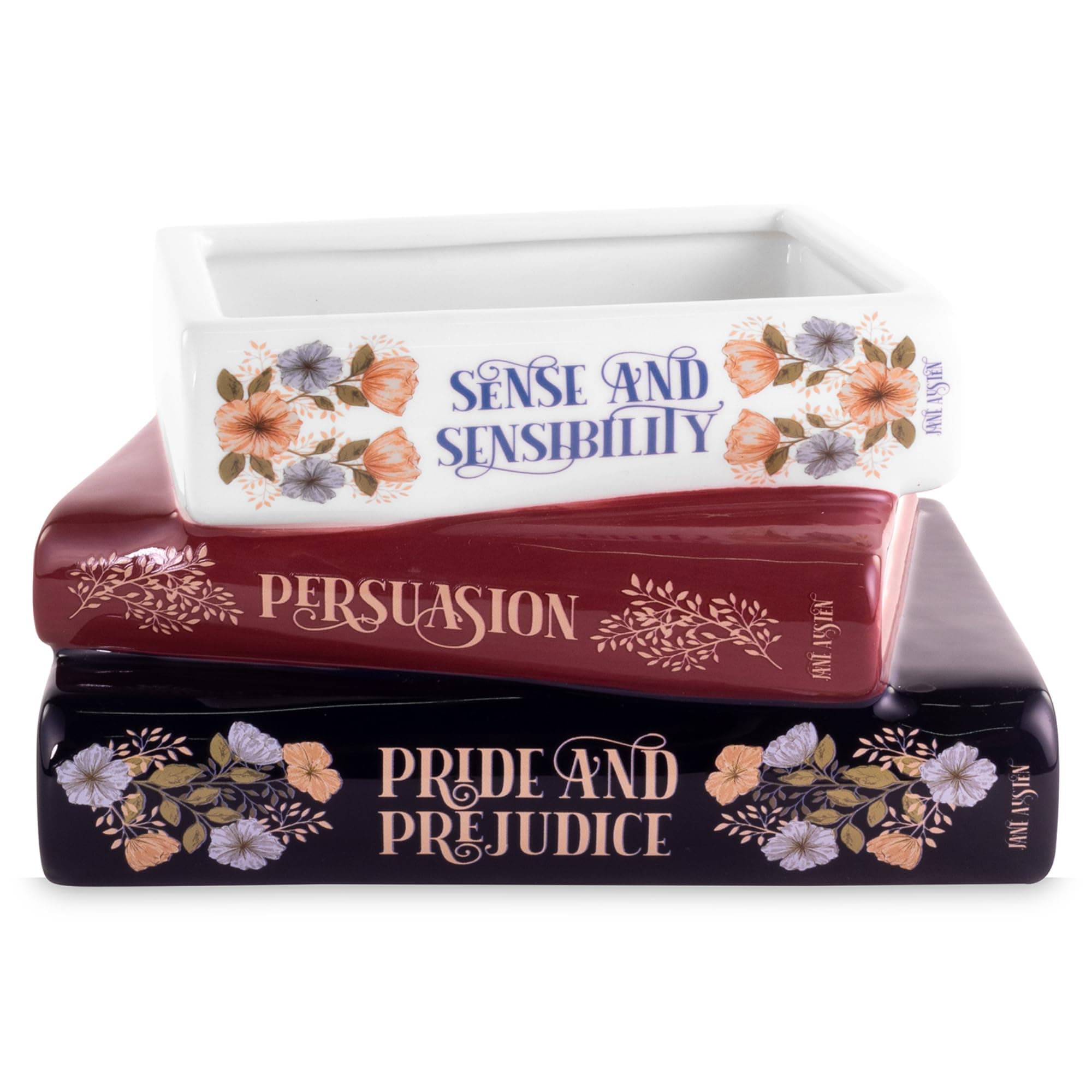 STEEL MILL AND CO. & Co Original Small Book-Shaped Decorative Planter, Ceramic Planter for Home Decor, Cute Bookshelf Decor, Unique Planter for Book Lovers, Classic Titles, Jane Austen