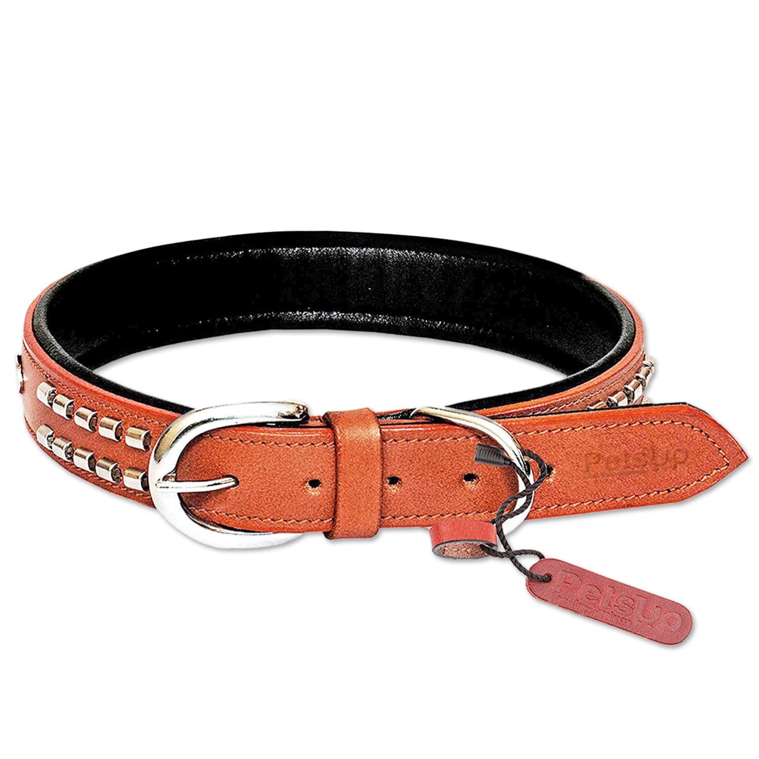 Dog Leather Collar With Designer Studs (Medium,Tan),19.5 X 1.25 Inch