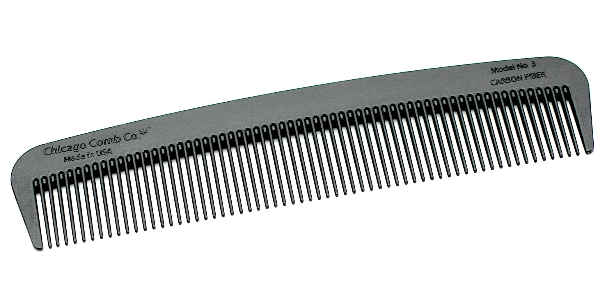 Chicago Comb Model 3 Carbon Fiber, Made in USA, Anti-static, 5.5 inches (14 cm) long, Fine-tooth, Pocket, Travel, EDC comb, Finer Hair and Beards