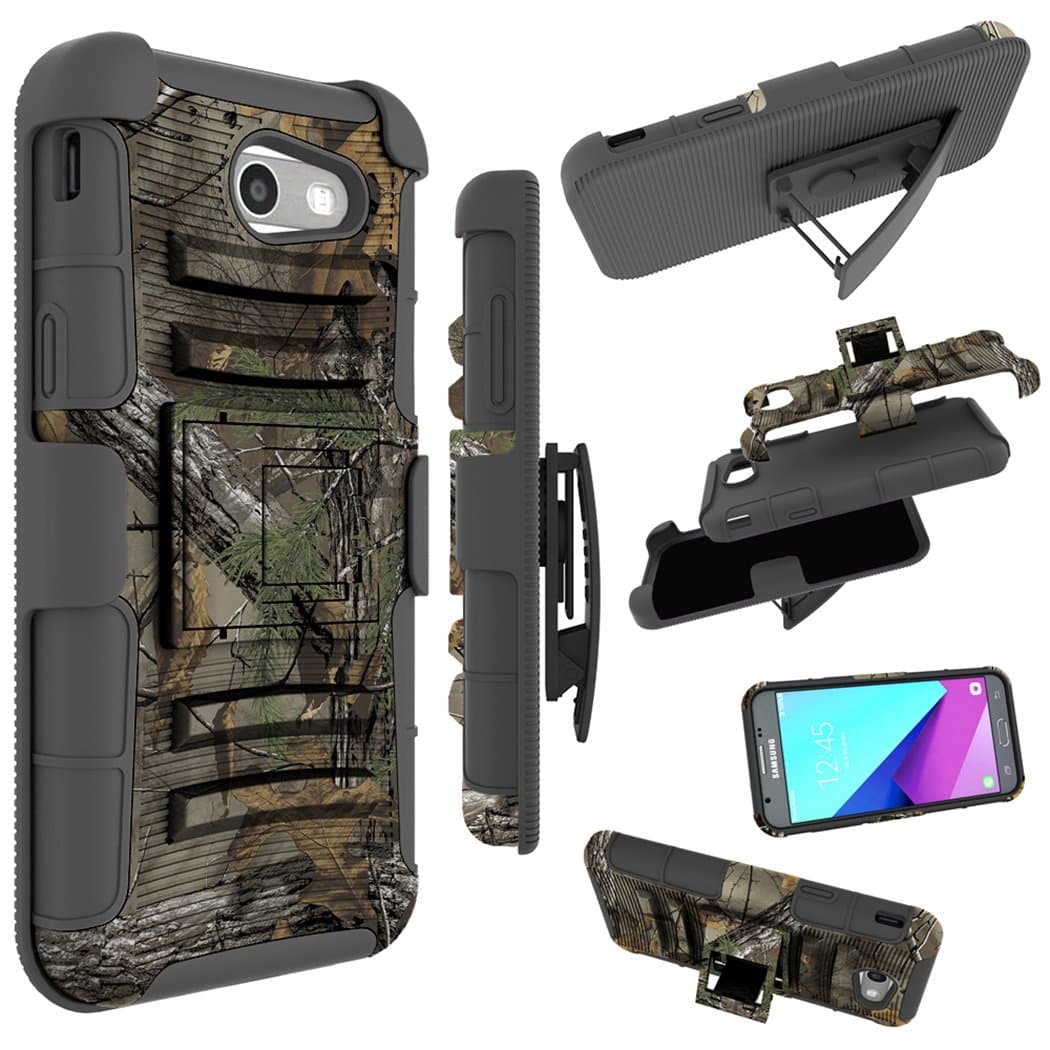 for Samsung Galaxy J3 Emerge Case, J3 Prime / J3 Eclipse / J3 2017 / J3 Luna Pro/Sol 2 / Amp Prime 2 / Express Prime 2 Cover, Zoeirc Shock Proof Dual Layer with Kickstand & Belt Clip Holster (camo)