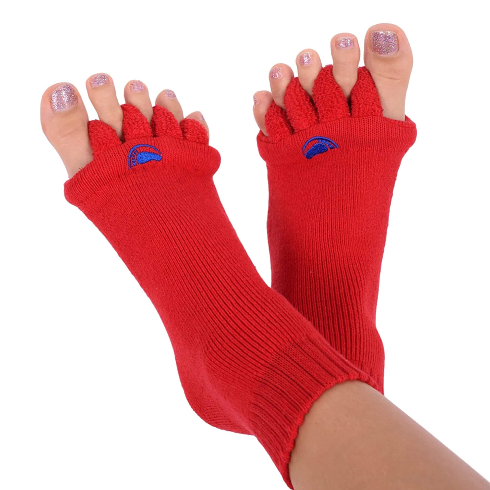 My Happy Feet Foot Alignment Socks with Toe Separators | for Men or Women | Red - (Medium)