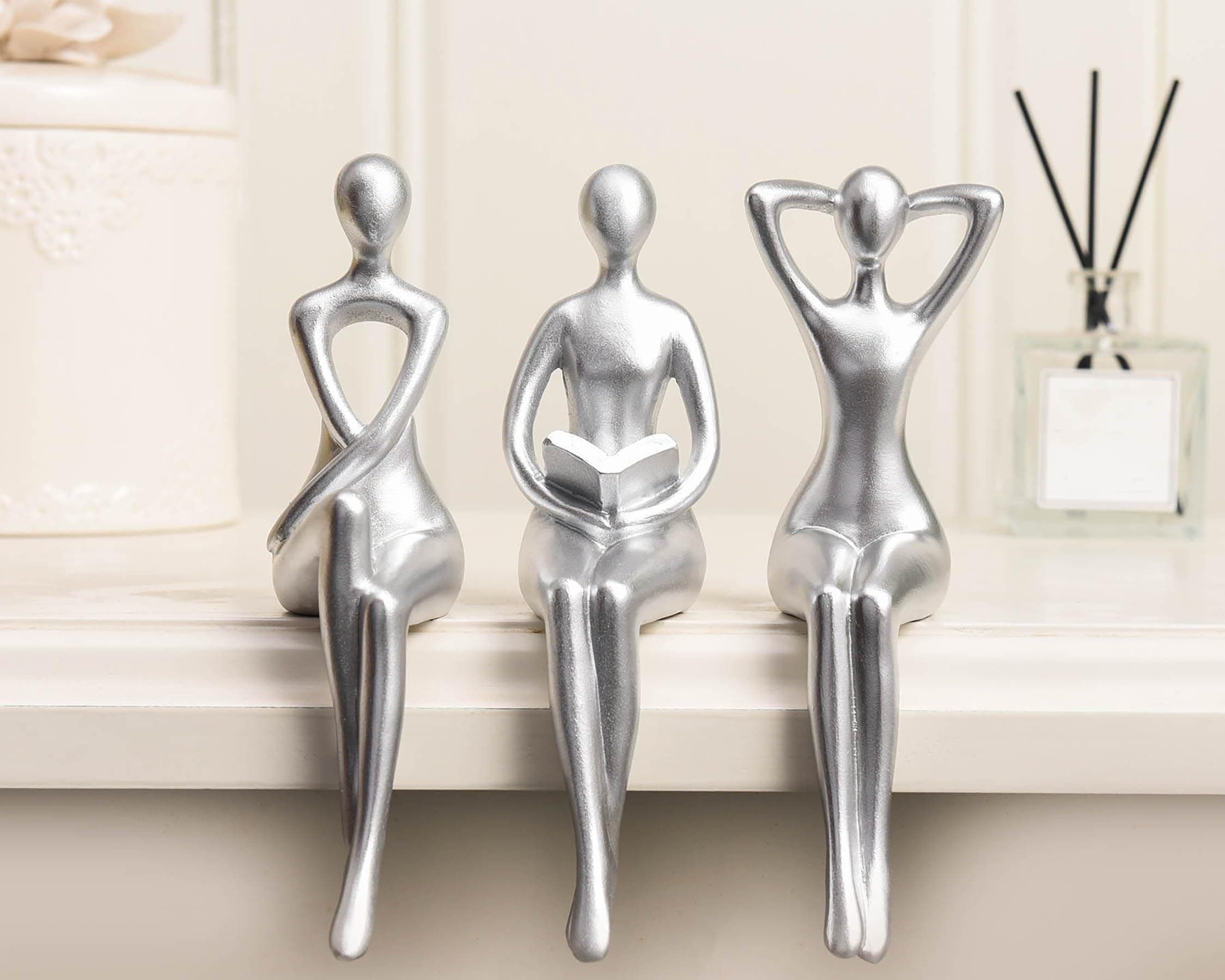 Quoowiit Thinker Statue Office Decor Desk Decor, Silver Decor Art Sculpture Ornament Coffee Table Decor Bookshelf Decor Modern Home Decor Unique Home Decorations for Living Room 3 Piece