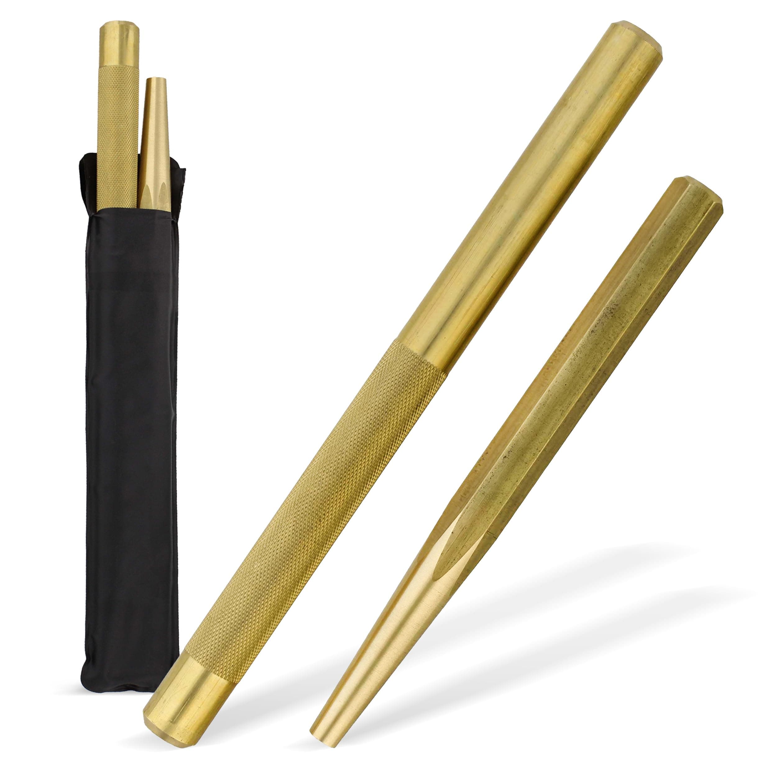 ABN Brass Punch Set - 2 Piece Brass Drift Pin Punch Set - Mechanic’s Non-Marring Chisel Punches for Vehicles
