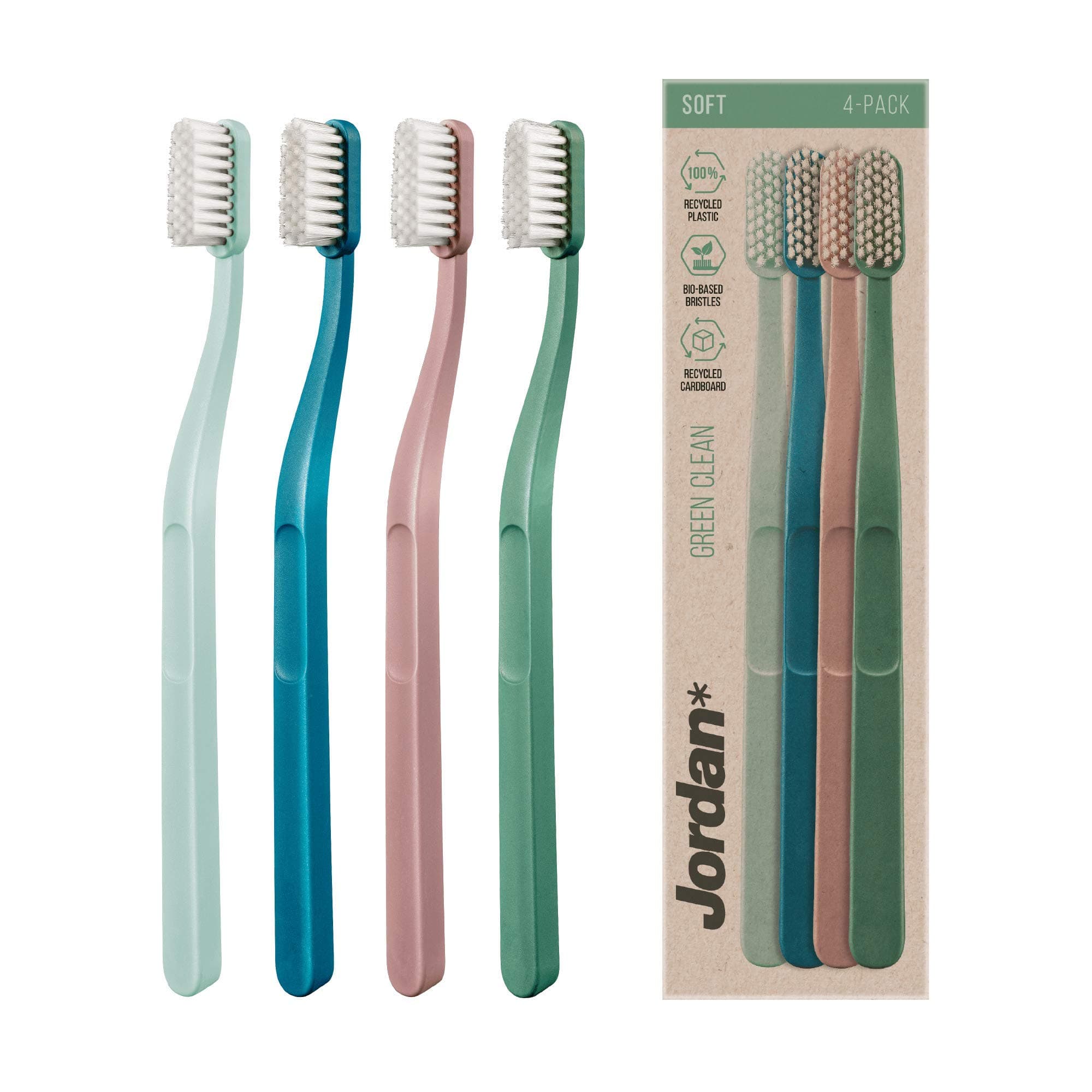 Green Clean Manual Toothbrush | Sustainable, Scandinavian Design, Soft Bristles, Mixed Colors | 4 Units