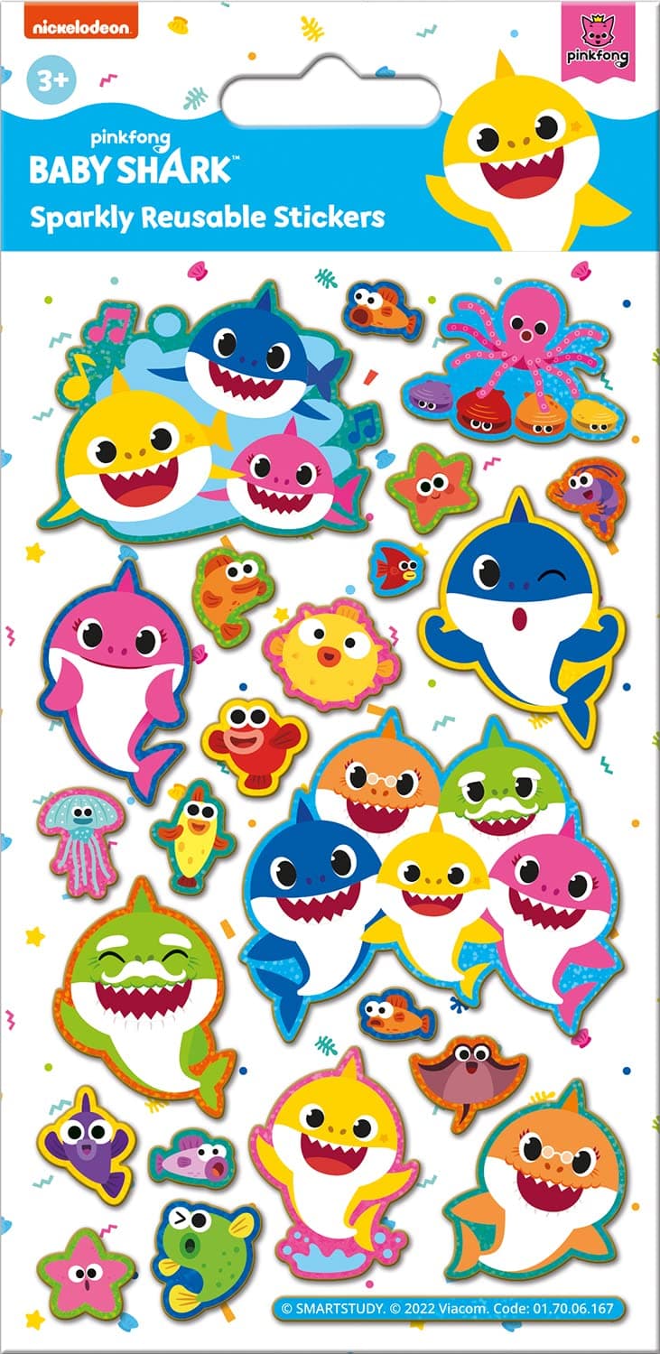 Paper Projects Baby Shark Sparkly Reusable Stickers | Official Licensed Product | Reusable on Non-Porous Surfaces