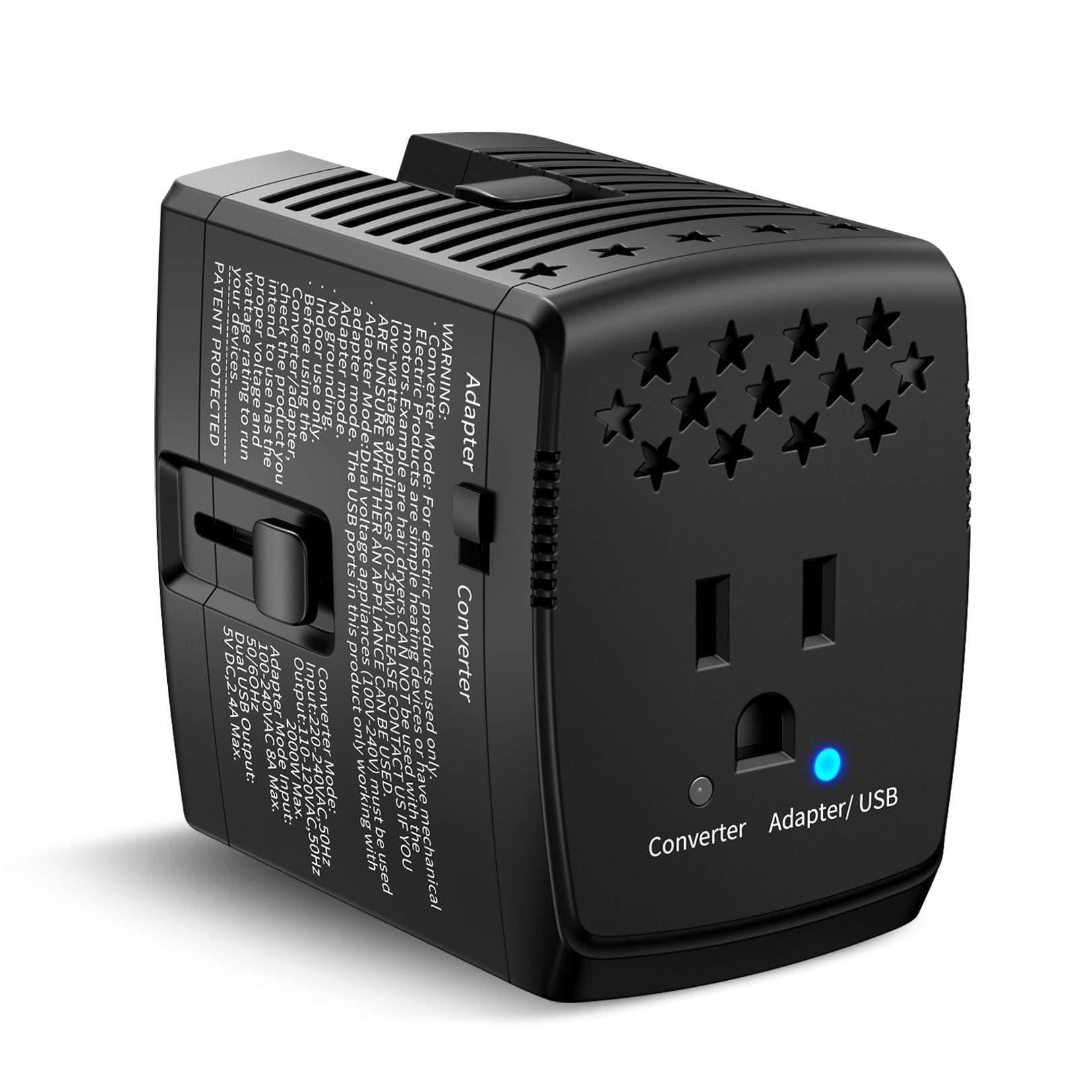 2000Watts Travel Adapter and Converter Combo Step Down Voltage 220V to 110V for Hair Dryer Steam Iron Laptop MacBook Cell Phone - Dual USB Plug Power Adapter US to UK Europe AU Asia Over 150 Countries