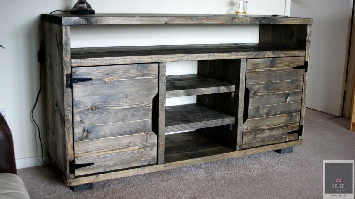 KRUD~K26~Driftwood~Retro Sideboard with a shelf~Handmade~Solid Wood~Scaffold Style~24 Colours~Industrial~Chunky~Rustic~Country~Cabinet