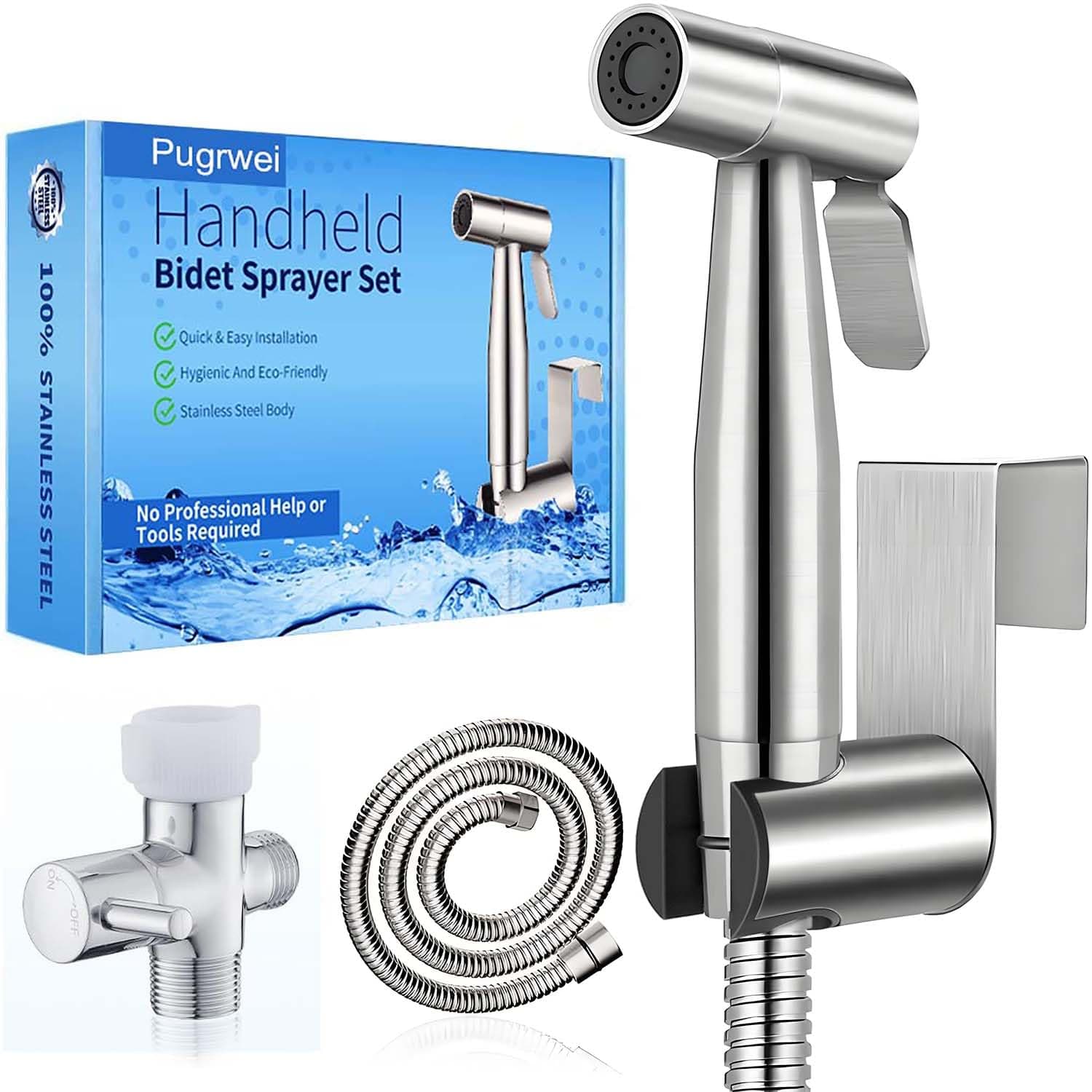 New Version Handheld Bidet Sprayer for Toilet, Premium Stainless Steel Bathroom Bidet Sprayer Set, Baby Cloth Diaper Sprayer with Superior Complete Spray Hoses Kit, Support Wall or Toilet Mount