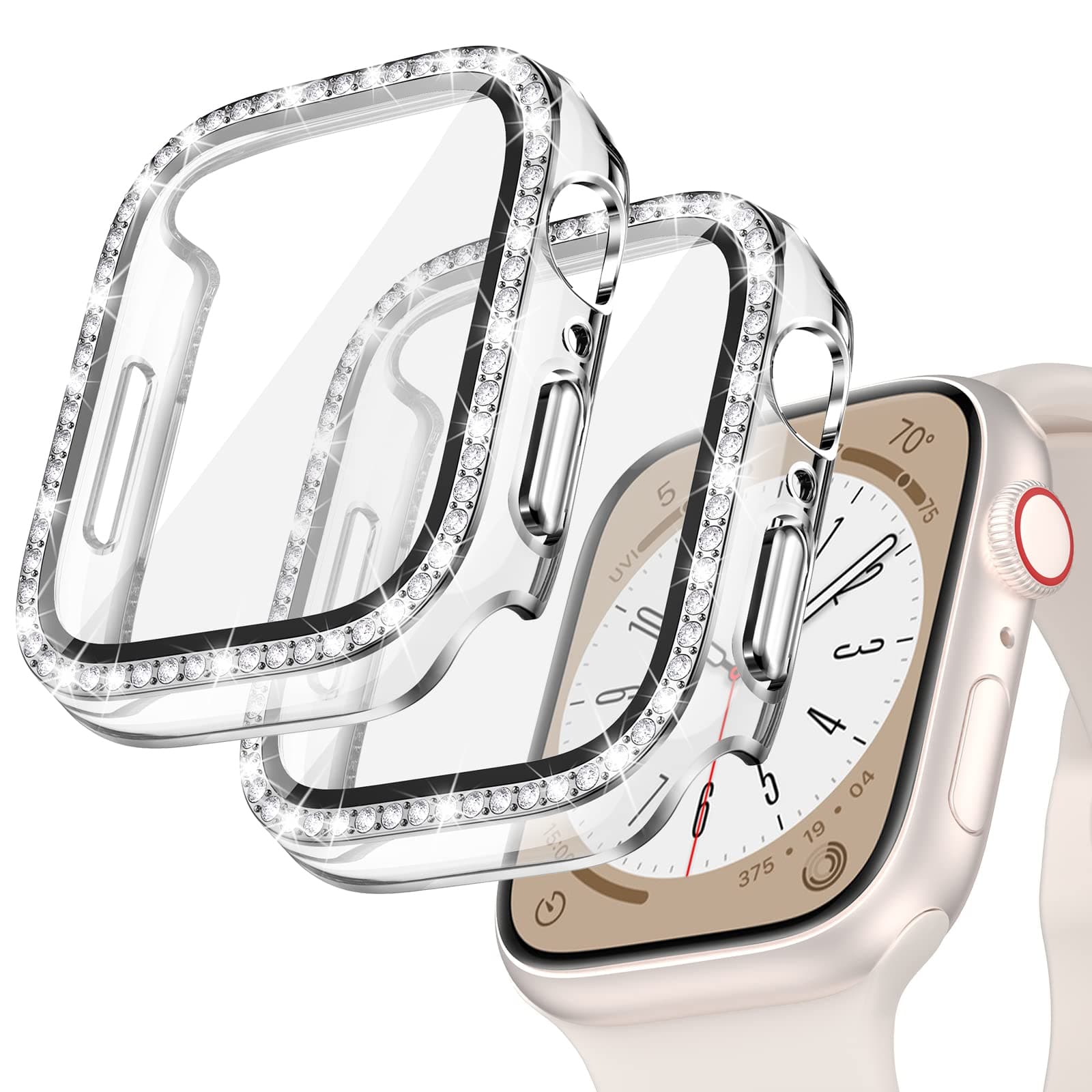 2-Pack Bling Case for Apple Watch Screen Protector 40mm SE (2nd Gen) Series 6 5 4, Women Glitter Diamond Rhinestone Bumper Face Cover for iWatch Accessories 40 mm